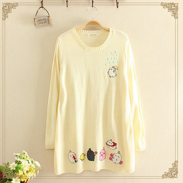 เสื้อไหมพรมแขนยาว ผ้านิ่มปักลายวินเทจ-11816