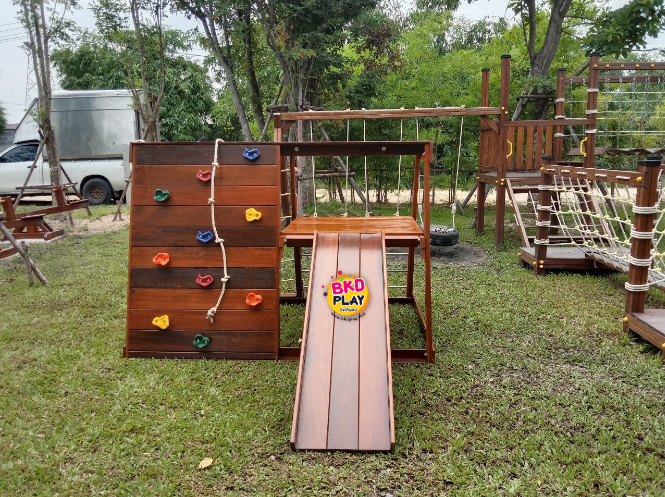 เครื่องเล่นสนามไม้ ชุด E ปีนป่ายเชือก,ปีนหน้าผา ปีนป่ายไม้ เครื่องเล่นสนามกลางแจ้ง ของเล่นสนามwoodplayground ไม้เนื้อแข็ง