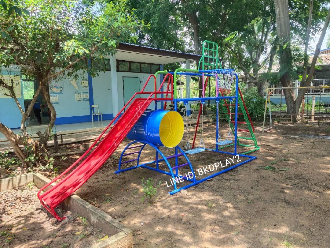 ชุดรวม E เชือกถักใหญ่ ประกอบด้วยสไลเดอร์ชิงช้าปีนป่ายแป้นบาสและถังลอดถ้ำ กระดานลื่นเหล็ก เครื่องเล่นสนามกลางแจ้ง เครื่องเล่นสนามเหล็ก OutdoorPlayground,ผลิตเครื่องเล่นสนาม,เครื่องเล่นในสนามเด็กเล่น,เครื่องเล่นงบสพฐ.,ประชารัฐ, ราคาโรงงาน