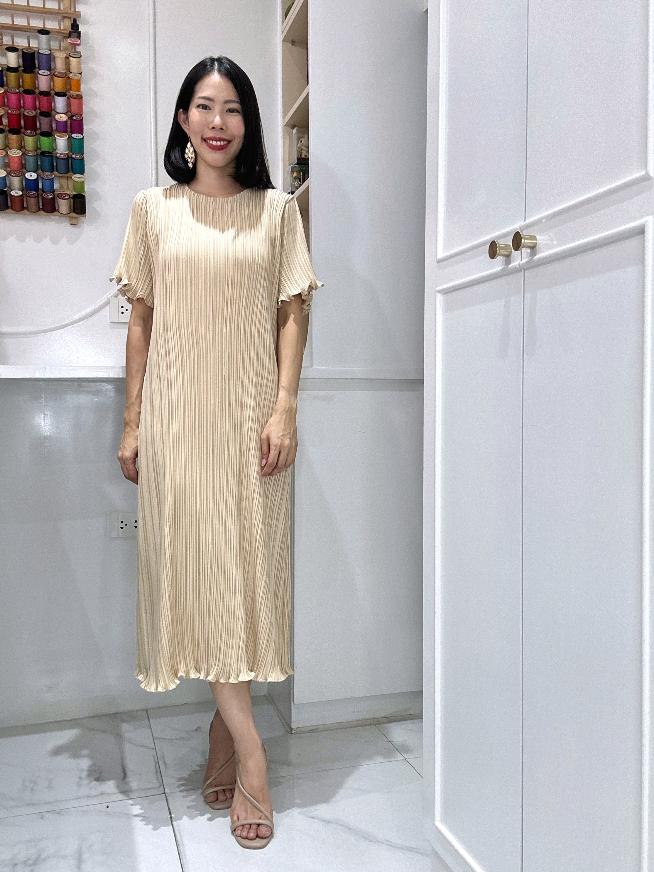 ปรับราคาลง20%!! 2MUAY รุ่น GJO5323 เดรสพลีทคุณภาพ GLAM SHORT SLEEVE PLEATED DRESS 7 สี FREE SIZE