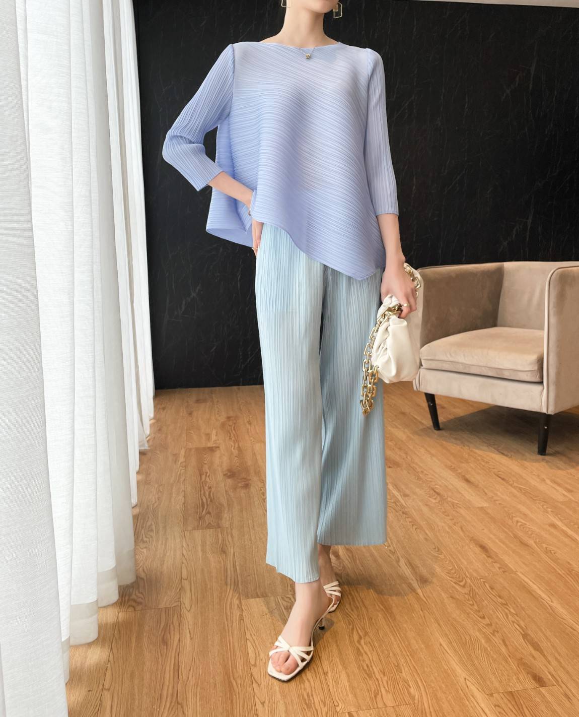 อก 38 นิ้ว 2MUAY รุ่น GJO7161 เสื้อพลีทงานคุณภาพ เสื้อผู้หญิง 13สี FREE SIZE HALF SLEEVE ASYMMETRIC PLEATED TOP