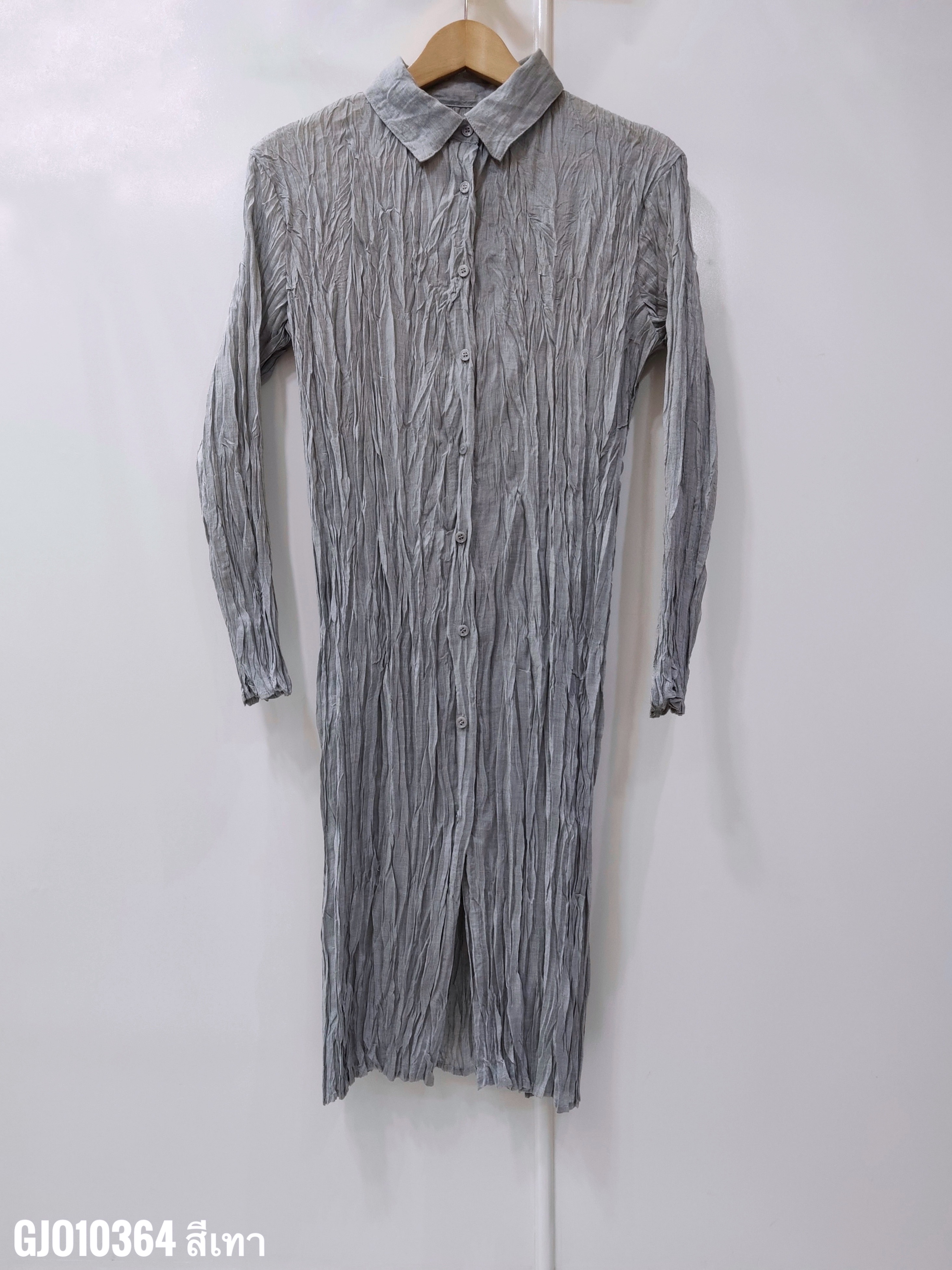 ปรับราคาลง20%!! 2MUAY รุ่น GJO10364 เสื้ออัดพลีทคุณภาพ LONG SLEEVE SHIRT COLLAR CRINKLE PLEATED TOP 4 สี FREE SIZE