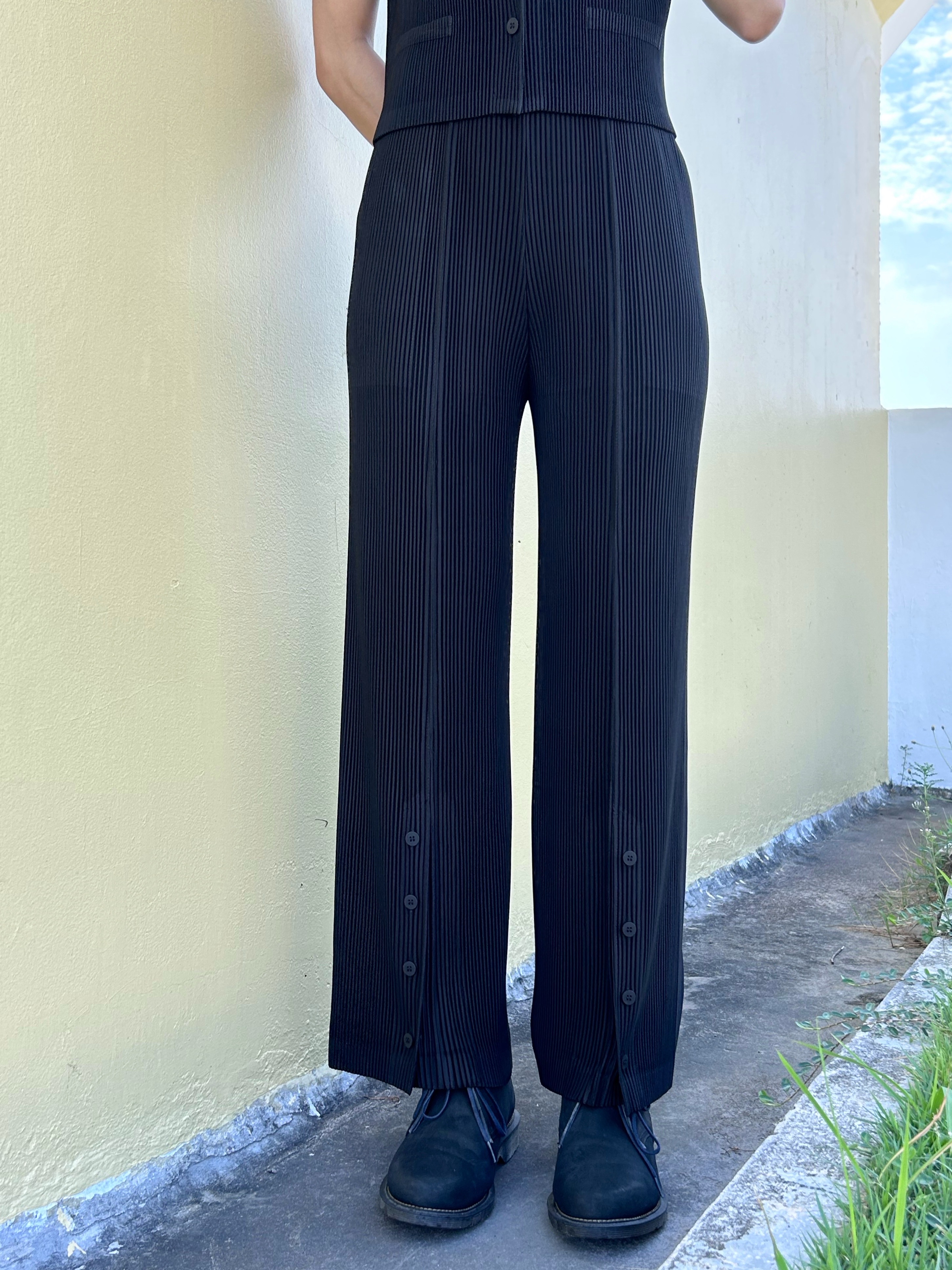 ยาว 38.5 นิ้ว 2MUAY รุ่น GJO1871 กางเกงพลีทคุณภาพ THICK STRAIGHT LEG SPIT FRONT PLEATED PANTS 10สี FREE SIZE