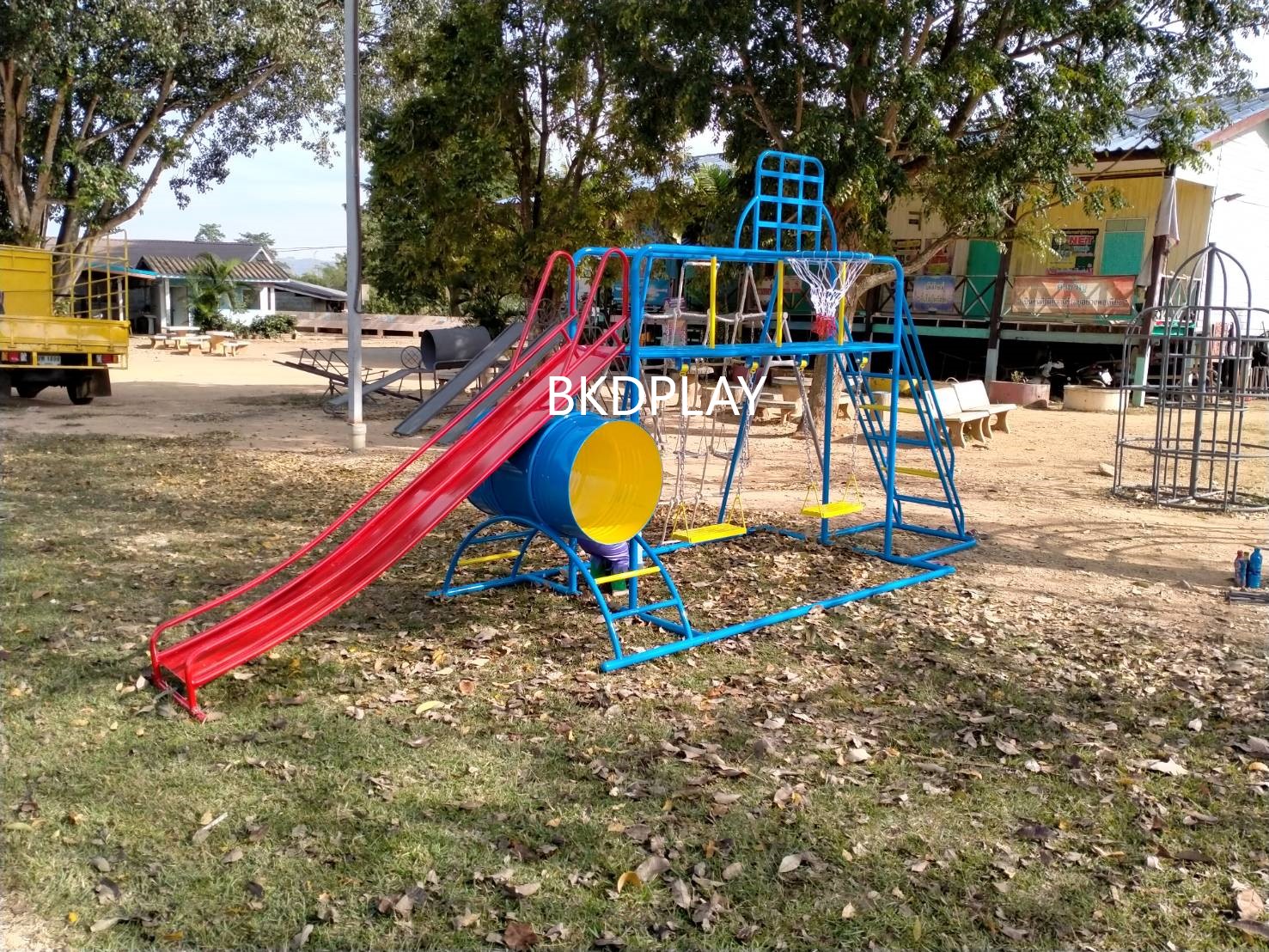 ชุดรวม E เชือกถักใหญ่ ประกอบด้วยสไลเดอร์ชิงช้าปีนป่ายแป้นบาสและถังลอดถ้ำ กระดานลื่นเหล็ก เครื่องเล่นสนามกลางแจ้ง เครื่องเล่นสนามเหล็ก OutdoorPlayground,ผลิตเครื่องเล่นสนาม,เครื่องเล่นในสนามเด็กเล่น,เครื่องเล่นงบสพฐ.,ประชารัฐ, ราคาโรงงาน