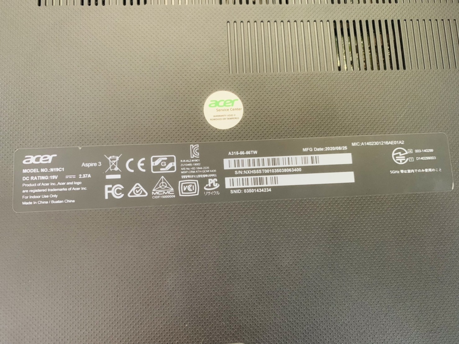 โน้ตบุ๊ค Notebook Acer Aspire3 A315-56-56TW 15.6 inch 1920 x 1080 FHD - BLACK