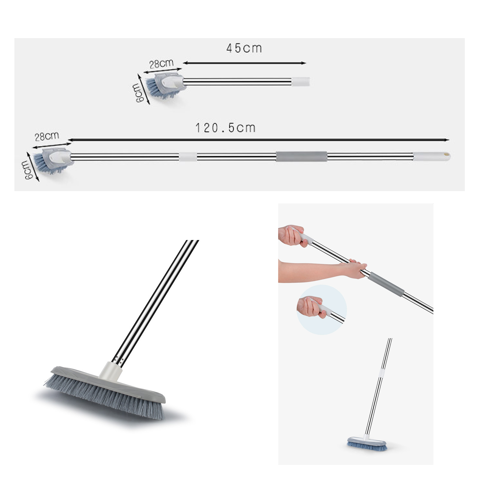 แปรงขัดพื้น ด้ามยืดหด มี2รุ่น หัวแปรง ผืนผ้ามน/3เหลี่ยม ด้ามสแตนเลส ดีไซน์สวยงาม แข็งแรง ทนทาน ด้ามถอดได้