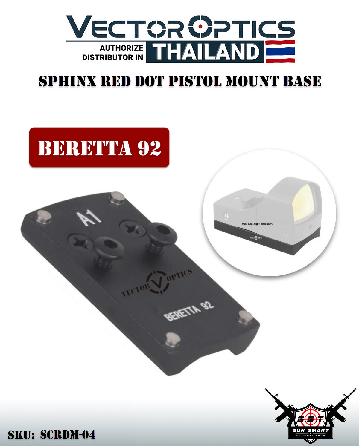 Sphinx Red Dot Pistol Mount Base for BERETTA 92