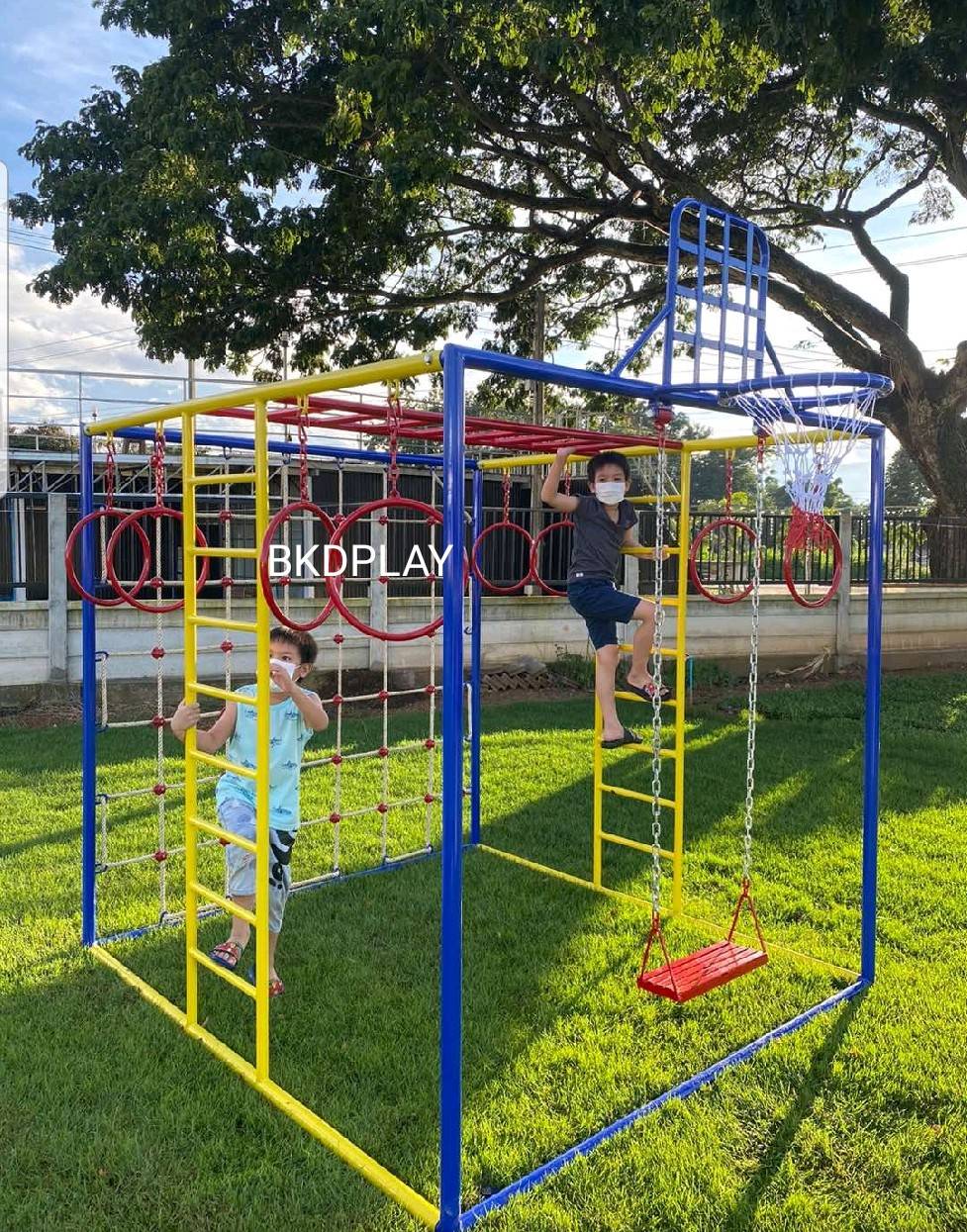 ลูกเต๋าปีนป่าย ชุดรวมปีนป่ายสี่เหลี่ยมA2 ปีนป่ายเชือก พร้อมบาร์โหน บาร์ไต่ ชิงช้า เครื่องเล่นสนามเหล็ก เครื่องเล่นสนามกลางแจ้ง OutdoorPlayground