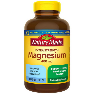 Nature Made Extra Strength Magnesium 400 mg. ขนาด 180 Liquid Softgels ช่วยบำรุงระบบประสาท หัวใจ และ กล้ามเนื้อ