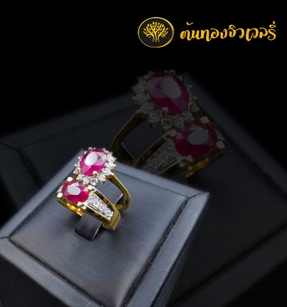 แหวนคู่พลอยแดงประดับเพชรดีไซน์สวยงาม