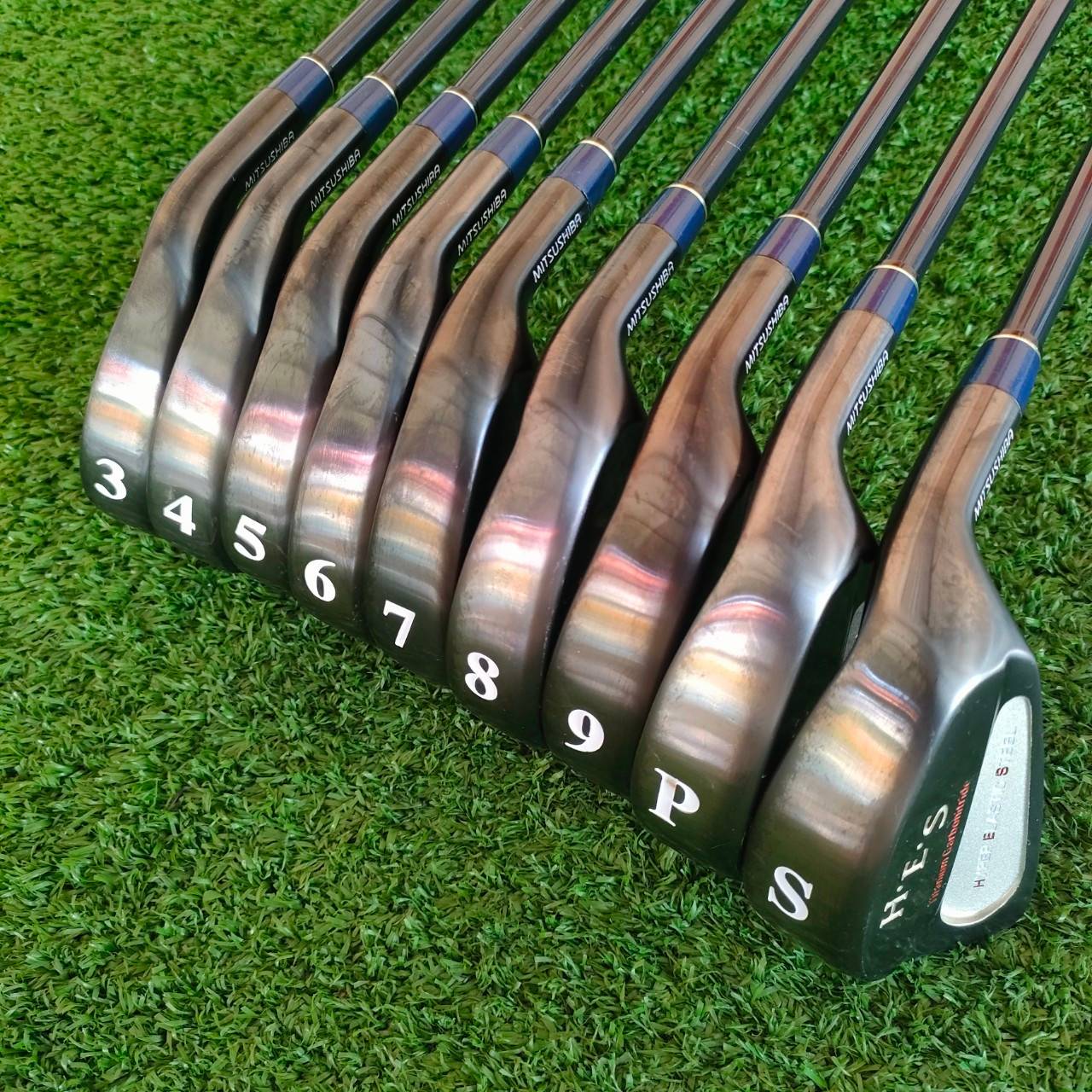 ชุดเหล็ก MITSUSHIBA HES HYPER ELASTIC STEEL ของใหม่!! มีเหล็ก 3-9 เเละ PW SW ก้าน PROFILE SERIES FLEX R สภาพสวยนางฟ้า ยกเว้นกริพ เริ่มมีตำหนินิดหน่อย ไม้กอล์ฟมือสอง ของแท้ BY NakaraLuxurious