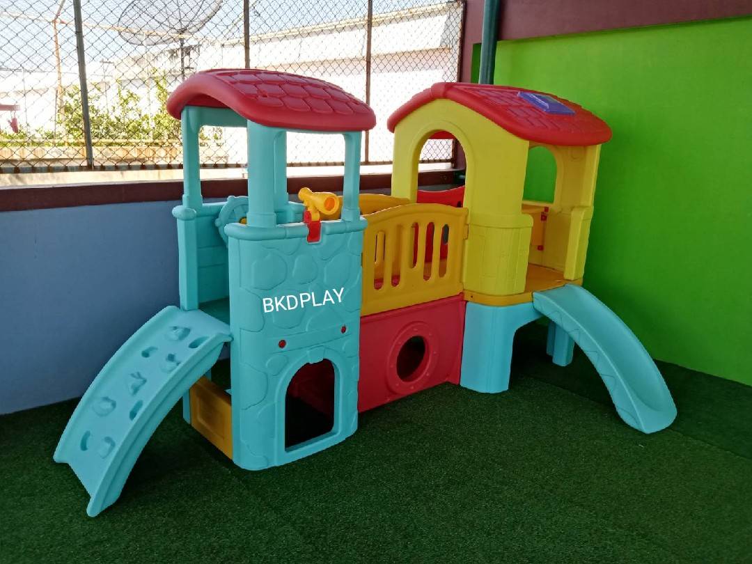 บ้านเด็กวินเทจ สีพาสเทล, สไลเดอร์พร้อมปีนป่าย บ้านสไลเดอร์ของเล่น บ้านน้อยสองชั้น กระดานลื่นพลาสติก,บ้านมีสไลเดอร์ , เครื่องเล่นสนาม พร้อมส่ง