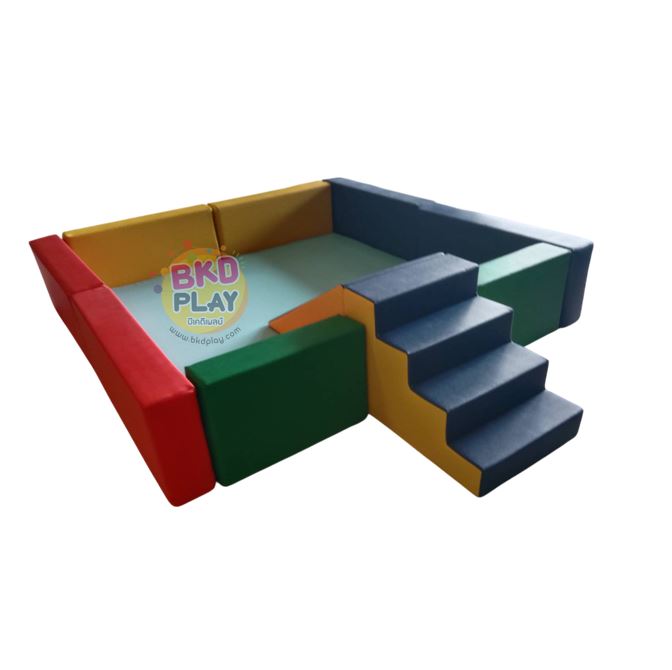บ่อบอลพร้อมสไลด์ มีบันได แถมเบาะปูพื้น,อ่างบอลสี่เหลี่ยมนุ่มนิ่ม กันกระแทก เบาะนุ่ม หนัง pvc คอกกั้นเด็ก รับทำบ้านบอลในห้าง
