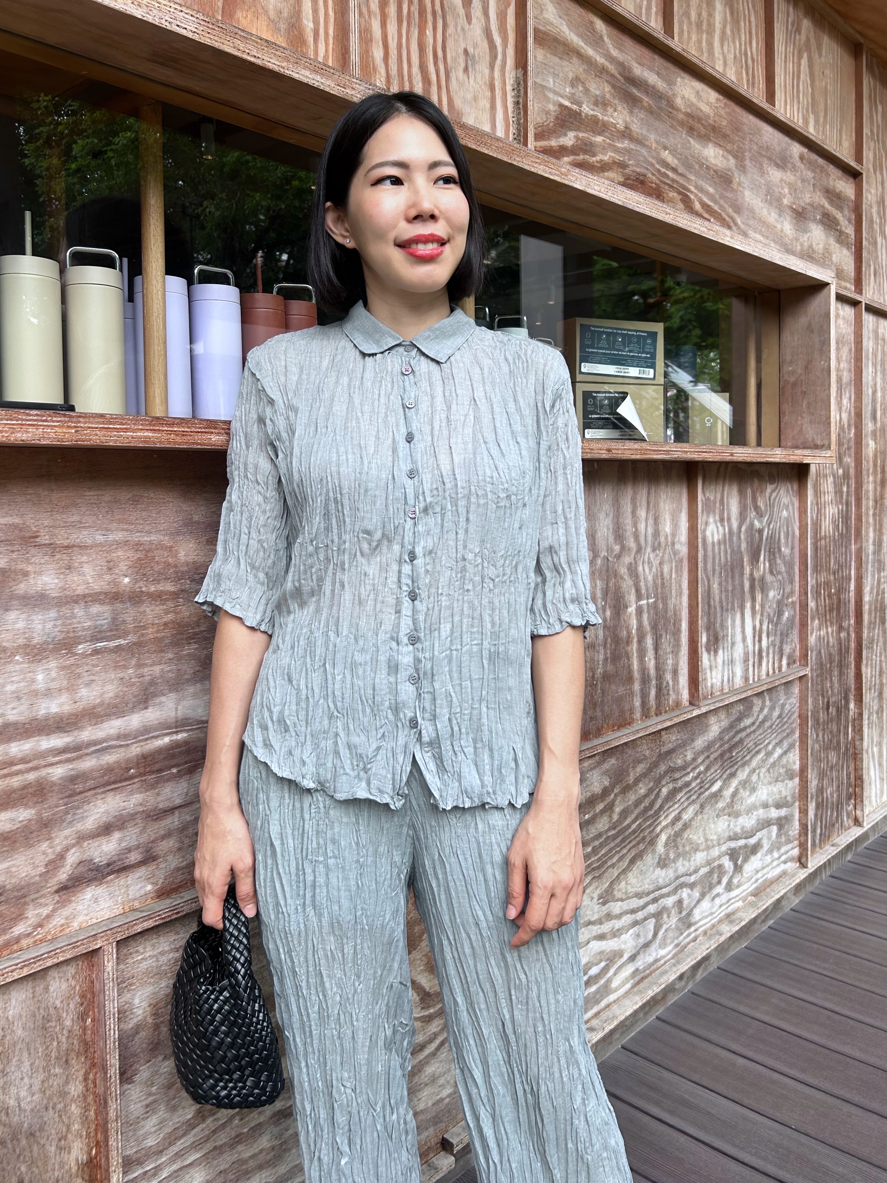 2MUAY รุ่น GJO10366 เสื้ออัดพลีท HALF SLEEVE SHIRT COLLAR CRINKLE PLEATED TOP 4 สี FREE SIZE