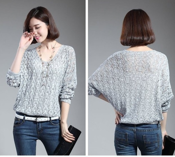 เสื้อถัก เสื้อกันหนาว แฟชั่นเกาหลี แขนยาว งานเนี้ยบคอวี งานตามแบบ