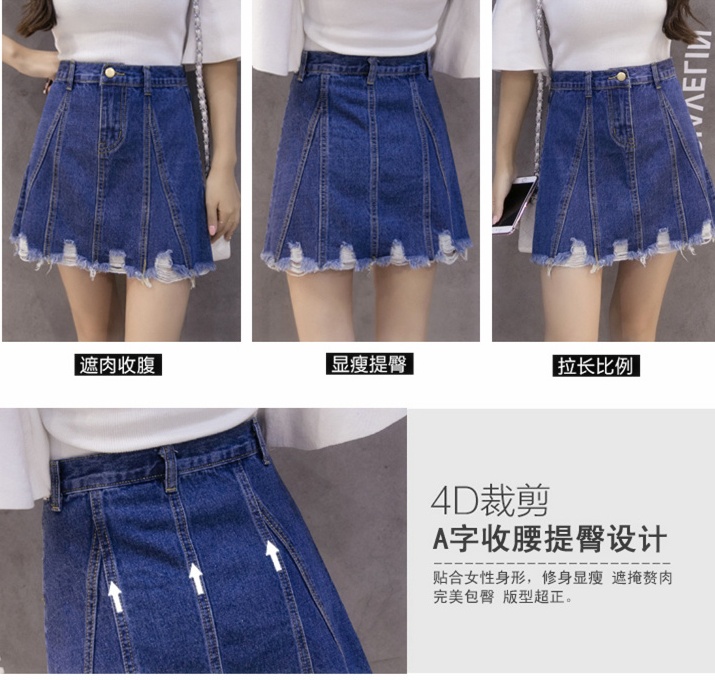 กระโปรงยีนส์ เนื้อยีนส์แท้ ซิปหน้า ติดกระดุม ดีไซน์ตามแบบ สีเข้ม