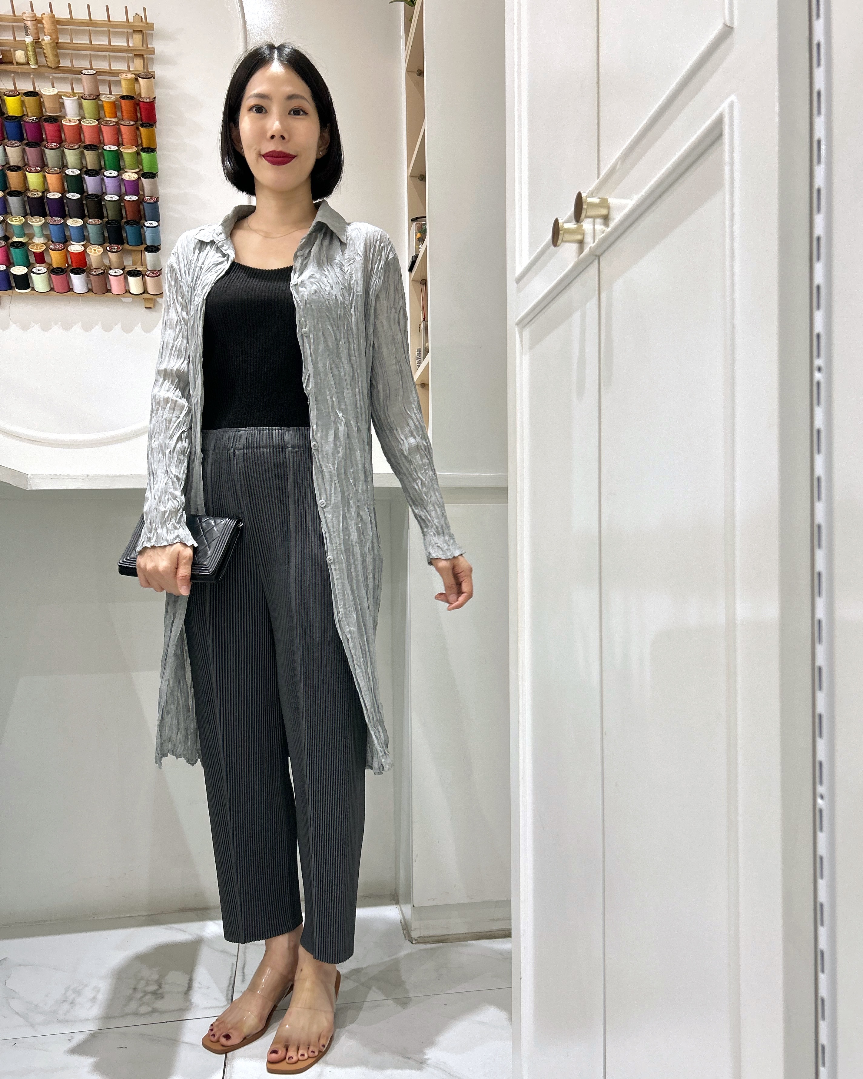 ปรับราคาลง20%!! 2MUAY รุ่น GJO10364 เสื้ออัดพลีทคุณภาพ LONG SLEEVE SHIRT COLLAR CRINKLE PLEATED TOP 4 สี FREE SIZE