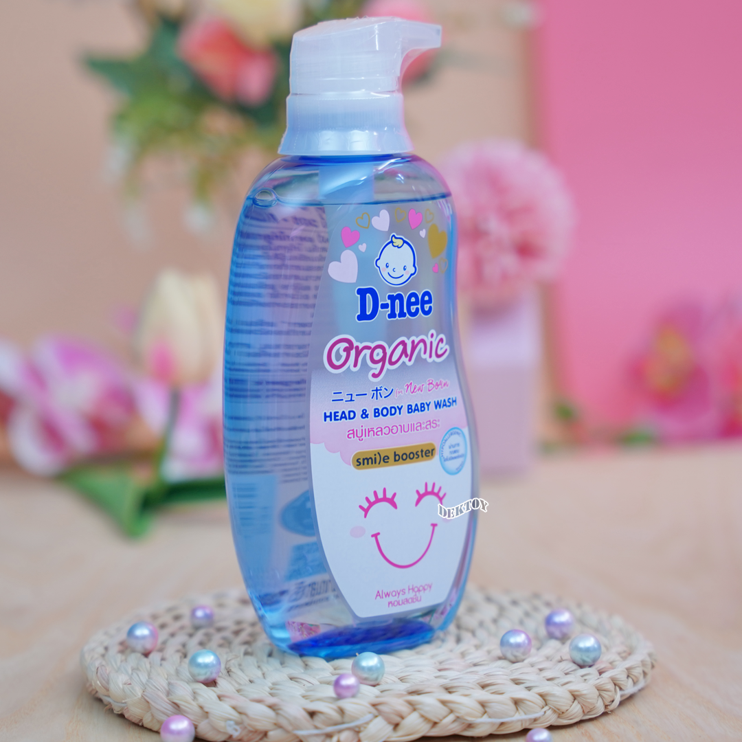 สบู่เหลว อาบน้ำสระผม D-nee Smile booster ดีนี่ ออร์แกนิค ออลเวย์ส แฮปปี้ สไมล์ บูสเตอร์ ซีรี่ส์ 380 มล. สีฟ้า