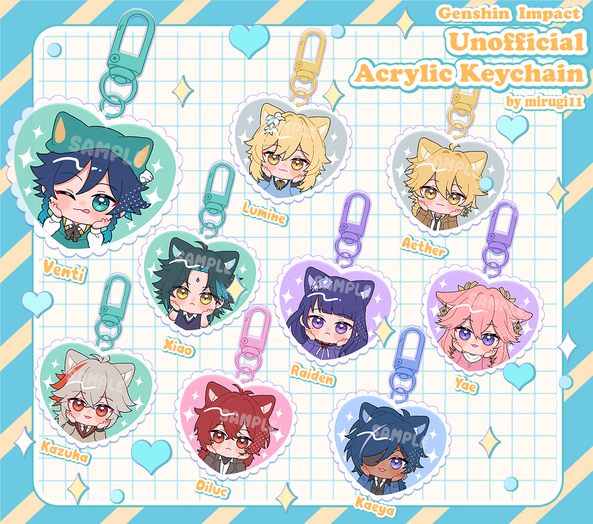 Genshin Heart Acrylic Key chain & Sticker