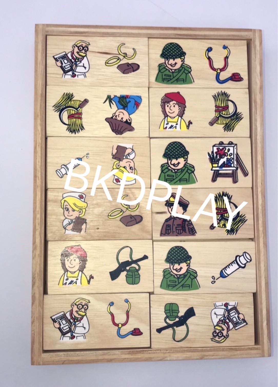 01128 ของเล่น, โดมิโนอาชีพ จับคู่อาชีพ เครื่องมือ, ของเล่นไม้, ของเล่นเสริมพัฒนาการ, ของเล่นเด็กอนุบาล, สื่อการสอนเด็กอนุบาล