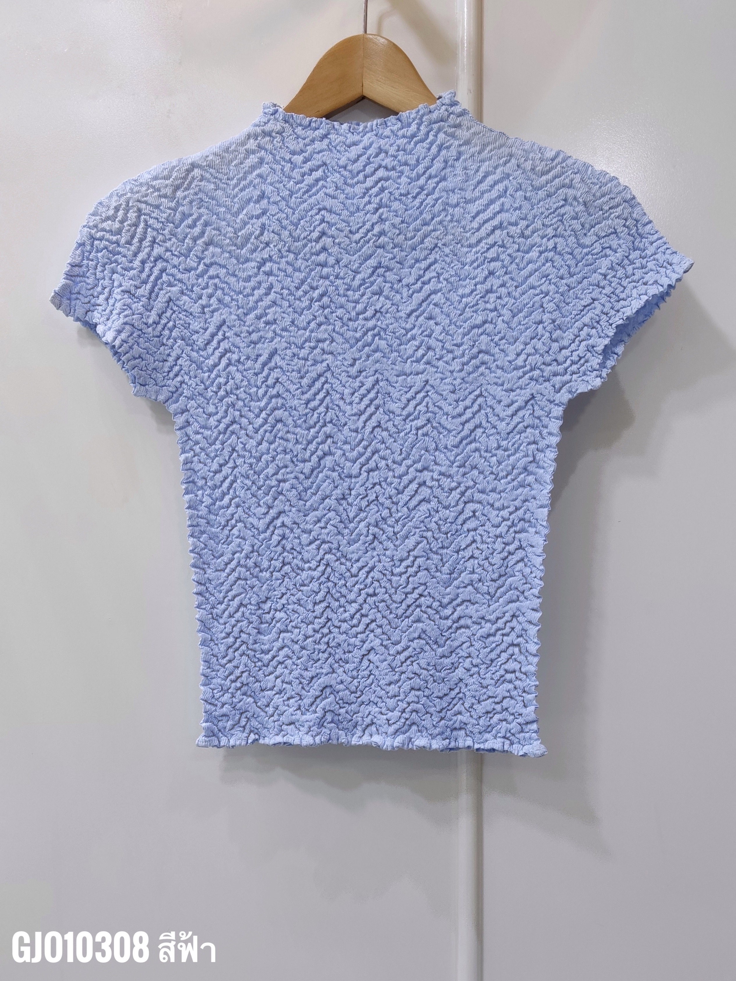 ปรับราคาลง20%!! 2MUAY GJO10308 เสื้ออัดพลีท HIGH NECK CRINKLE PLEATED TOP 6 สี FREE SIZE