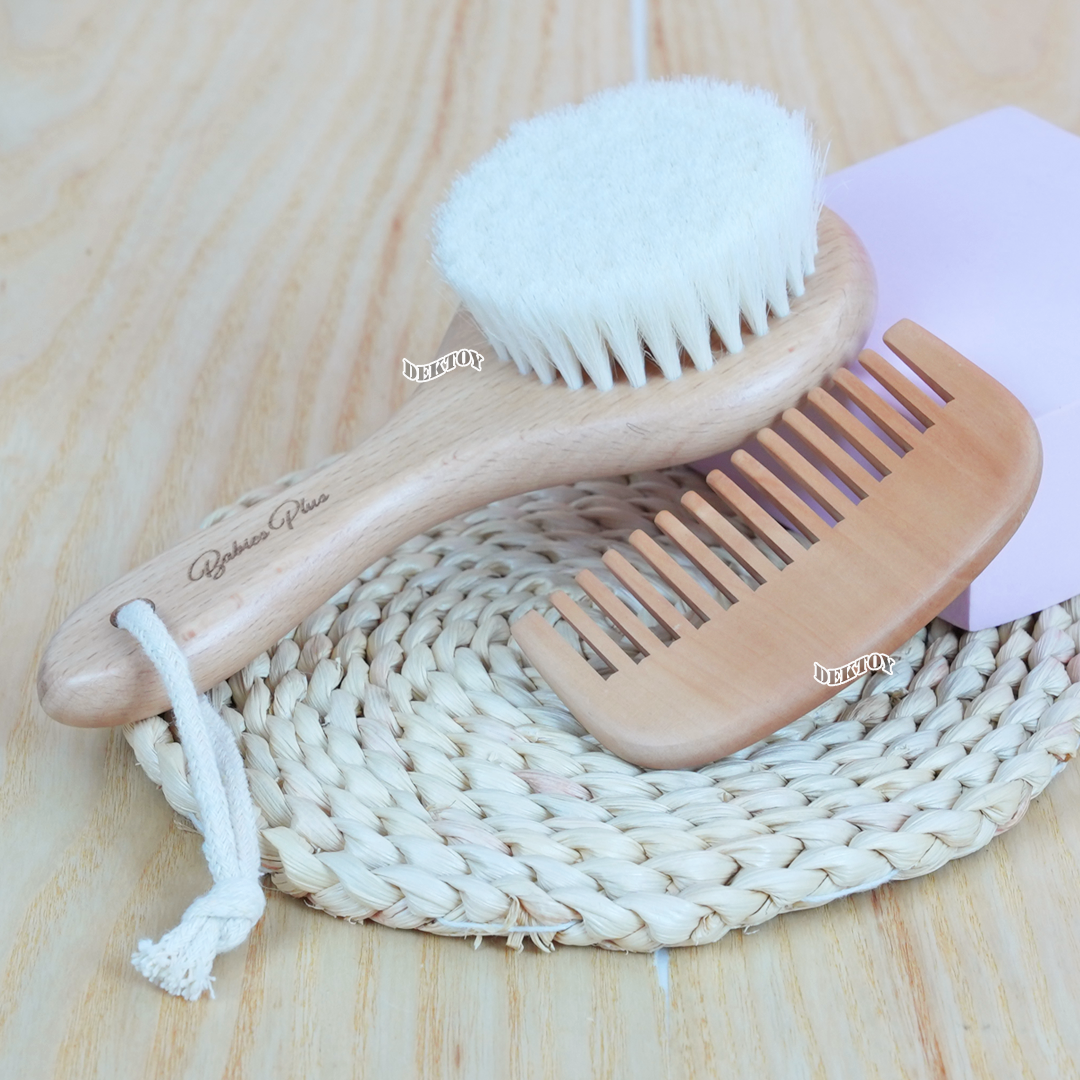 Fin แปรงหวีผมสำหรับเด็กไม้บีช ขนแพะนุ่มพิเศษ 1 เซ็ท