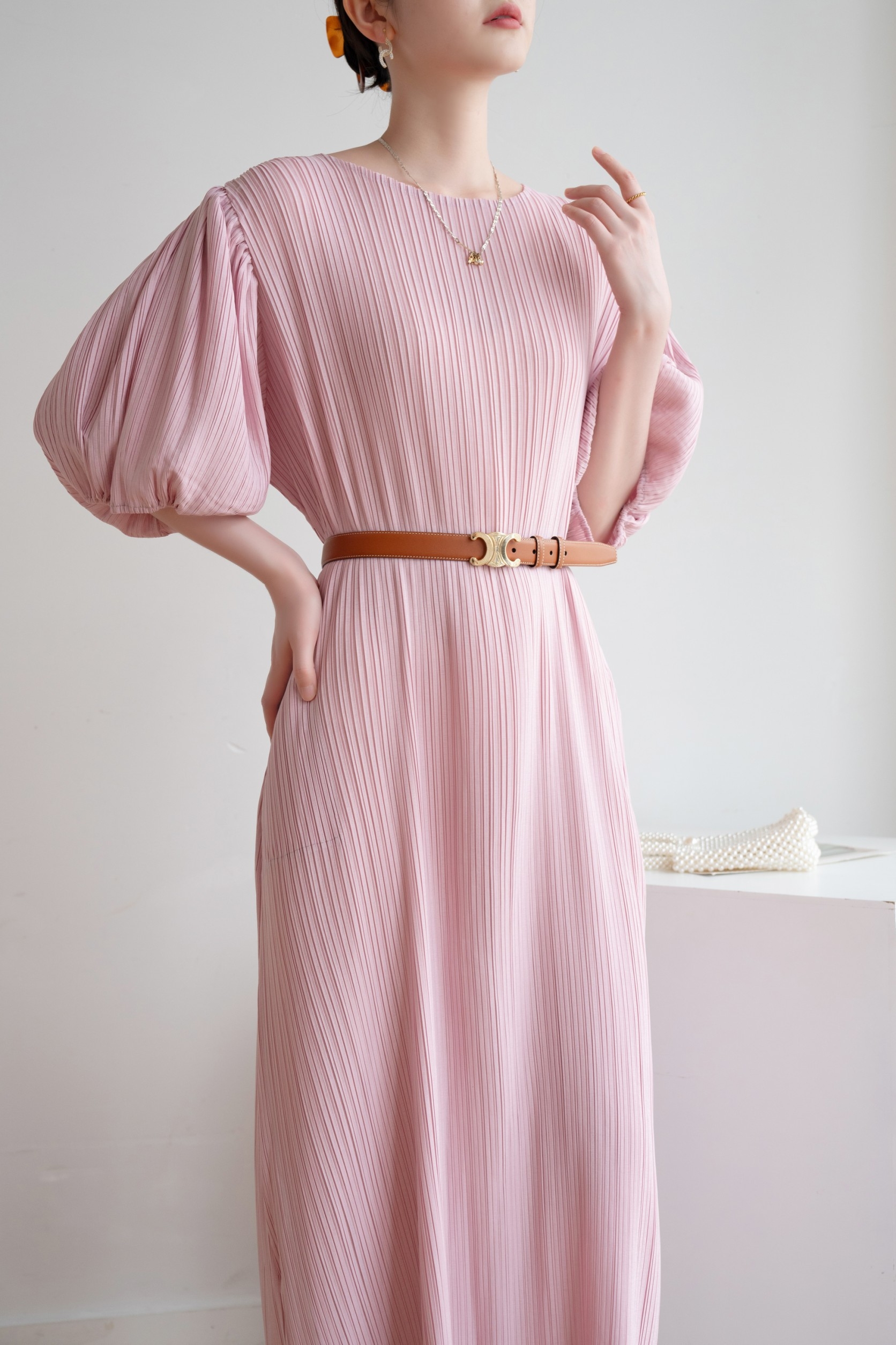 ปรับราคาลง20%!! อกถึง 60 นิ้ว 2MUAY รุ่น GJO1117P เดรสพลีทคุณภาพ BABY DOLL SLEEVE PLEATED DRESS 8 สี FREE SIZE