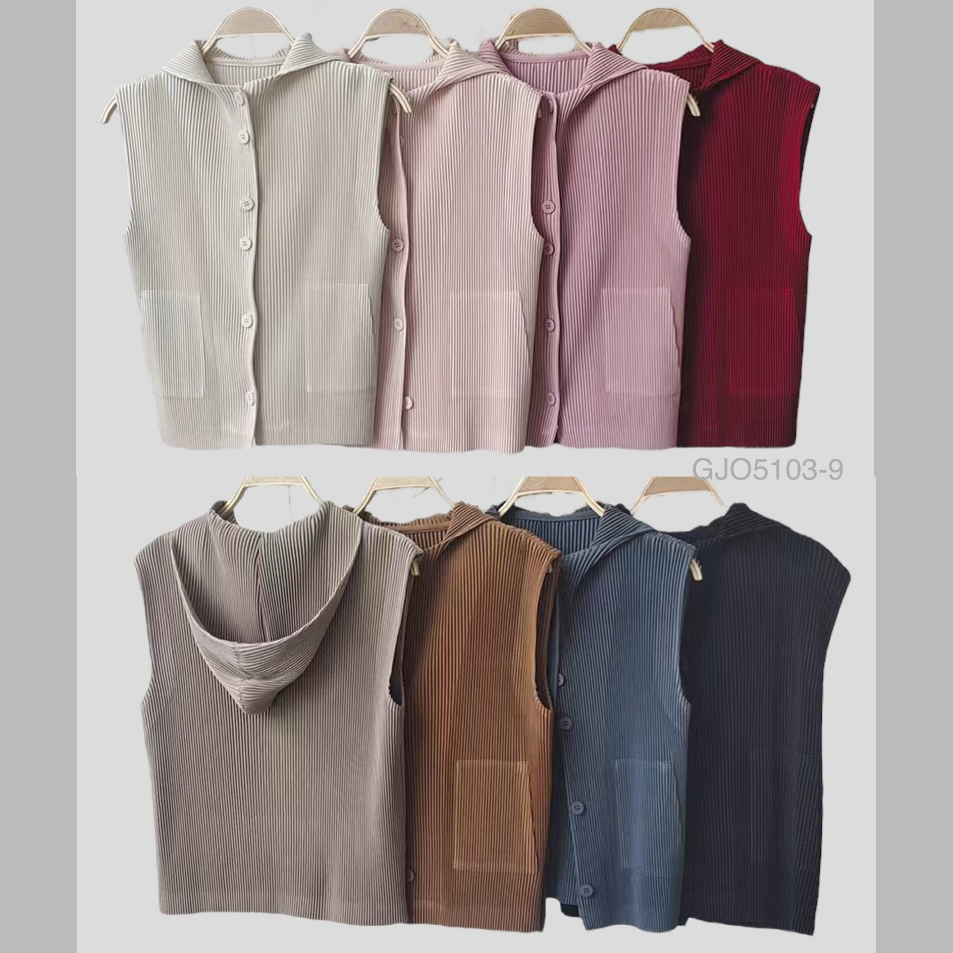 2MUAY รุ่น GJO5103-9 เสื้อพลีทคุณภาพ THICK SLEEVELESS HOODED PLEATED TOP 8 สี FREE SIZE
