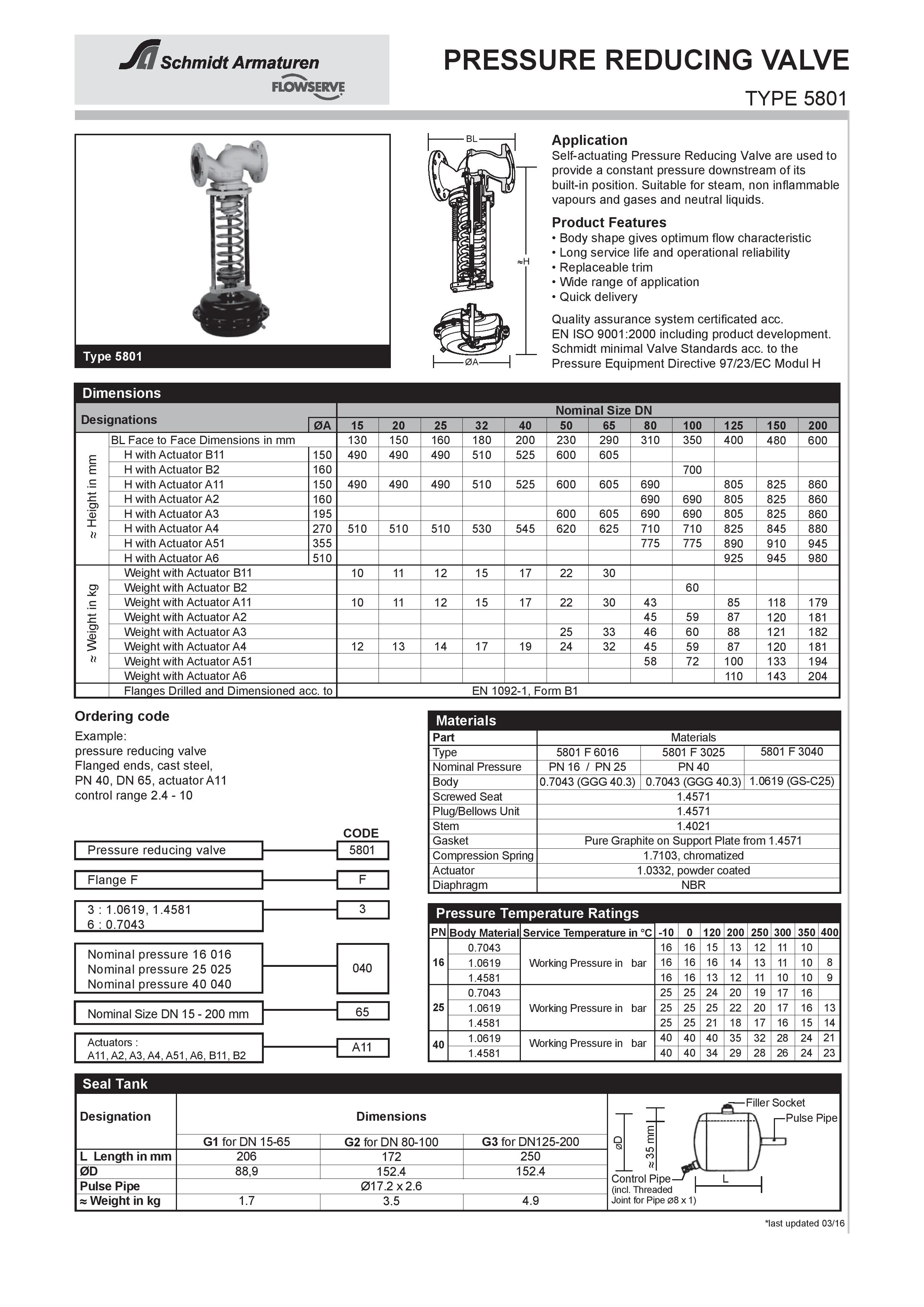 FLOWSERVE PRESSURE REDUCING VALVE 5801