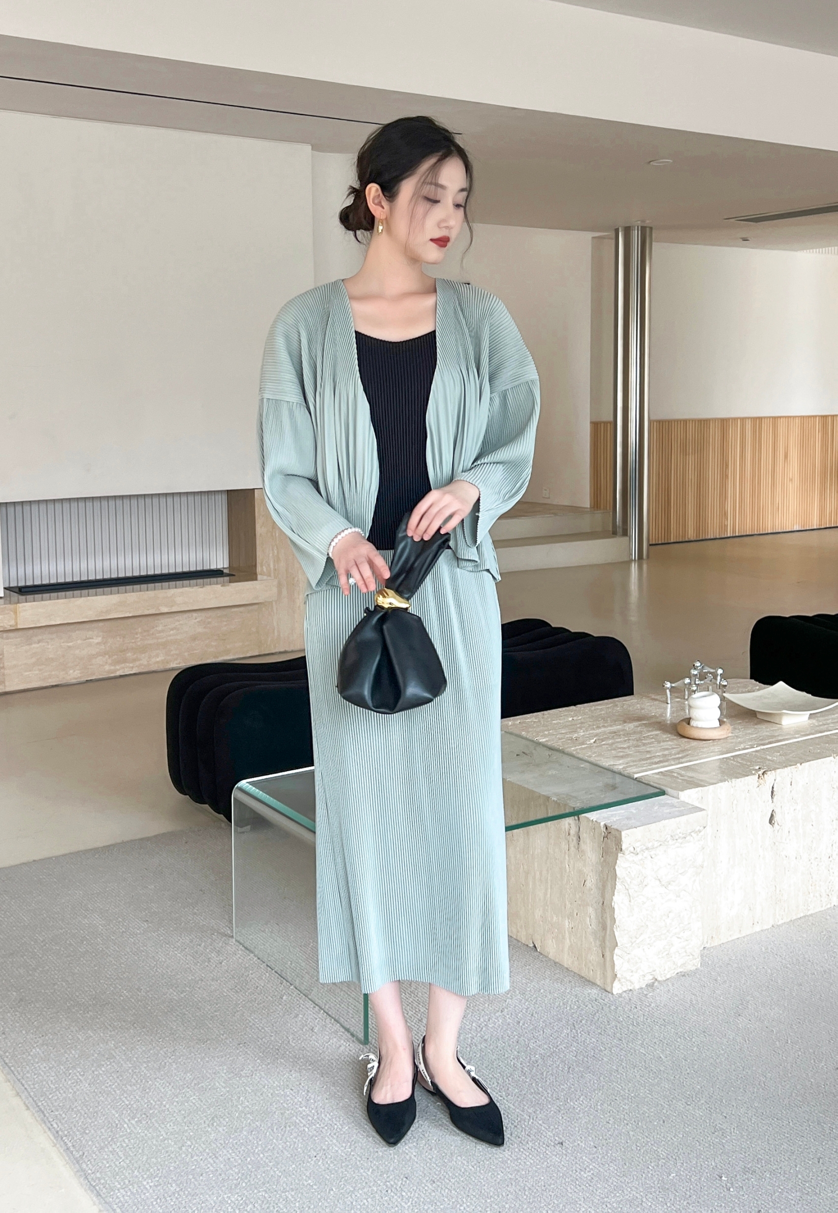 เซ็ต 2ชิ้น! 2MUAY รุ่น GJO5160 / GJO1328 เซ็ตพลีท THICK OPEN FRONT CARDIGAN WITH SKIRT PLEATED SET 12 สี FREE SIZE