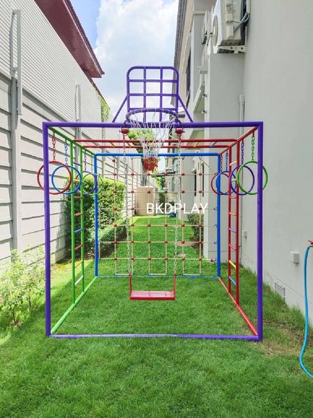 ลูกเต๋าปีนป่าย ชุดรวมปีนป่ายสี่เหลี่ยมA2 ปีนป่ายเชือก พร้อมบาร์โหน บาร์ไต่ ชิงช้า เครื่องเล่นสนามเหล็ก เครื่องเล่นสนามกลางแจ้ง OutdoorPlayground