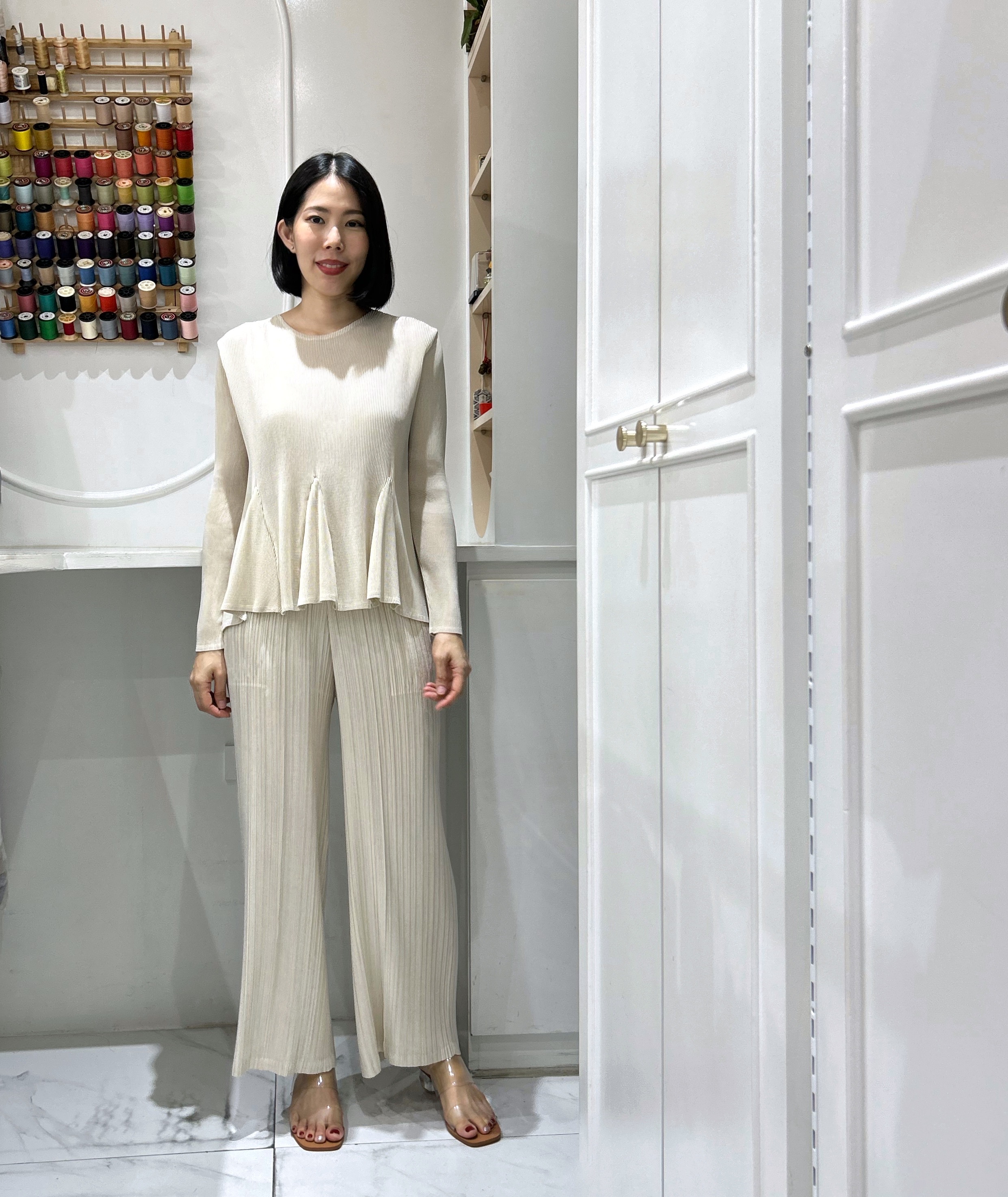 กก ยาว 37.5 นิ้ว!! 2MUAY รุ่น GJO1793 / GJO2030-9 เซ็ตพลีท LONG SLEEVE TOP WITH STRAIGHT LEG PLEATED PANTS 5 สี FREE SIZE