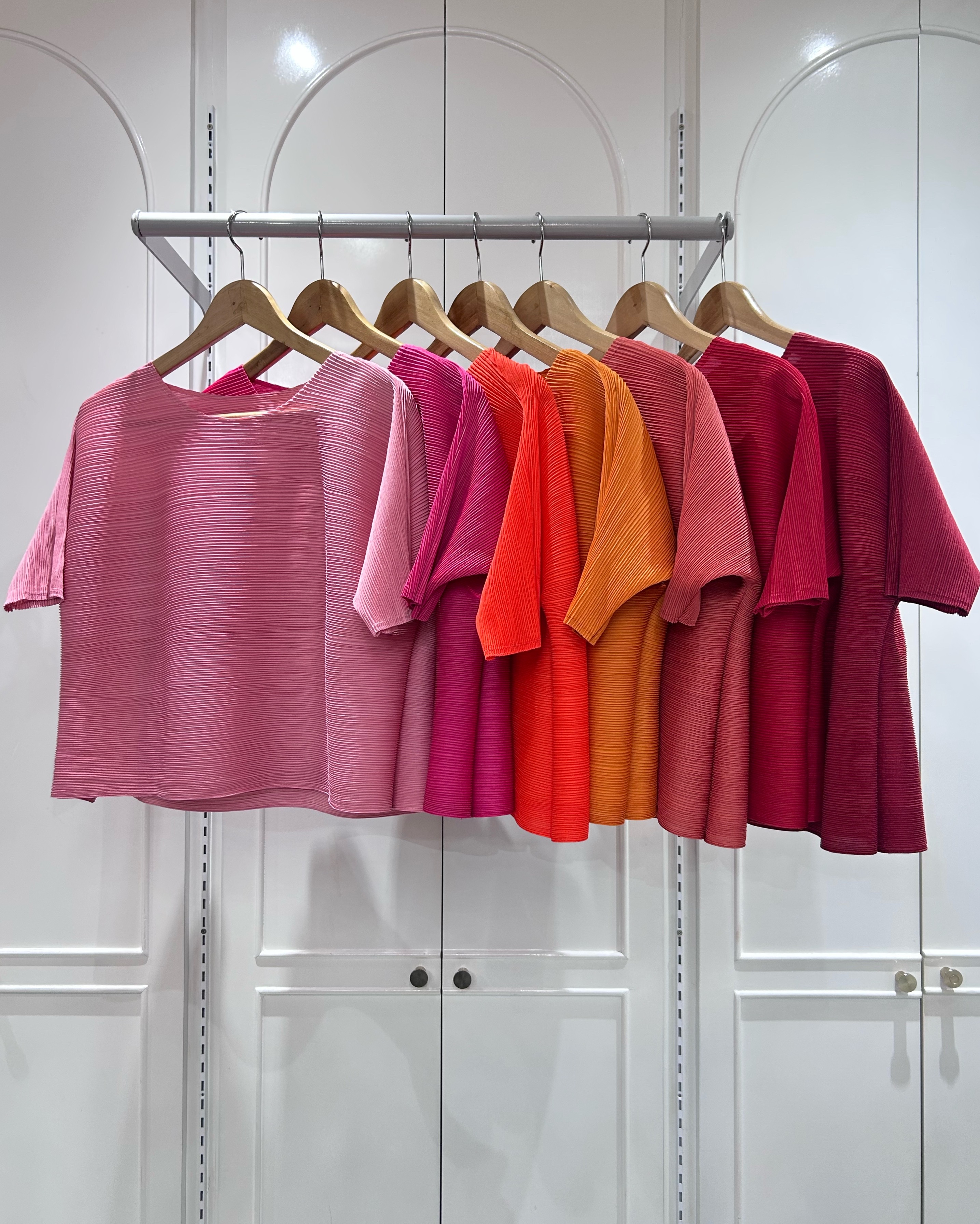 อกถึง48 2MUAY GM15029 เสื้ออัดพลีท SHORT SLEEVE PLEATED TOP 28 สี FREE SIZE