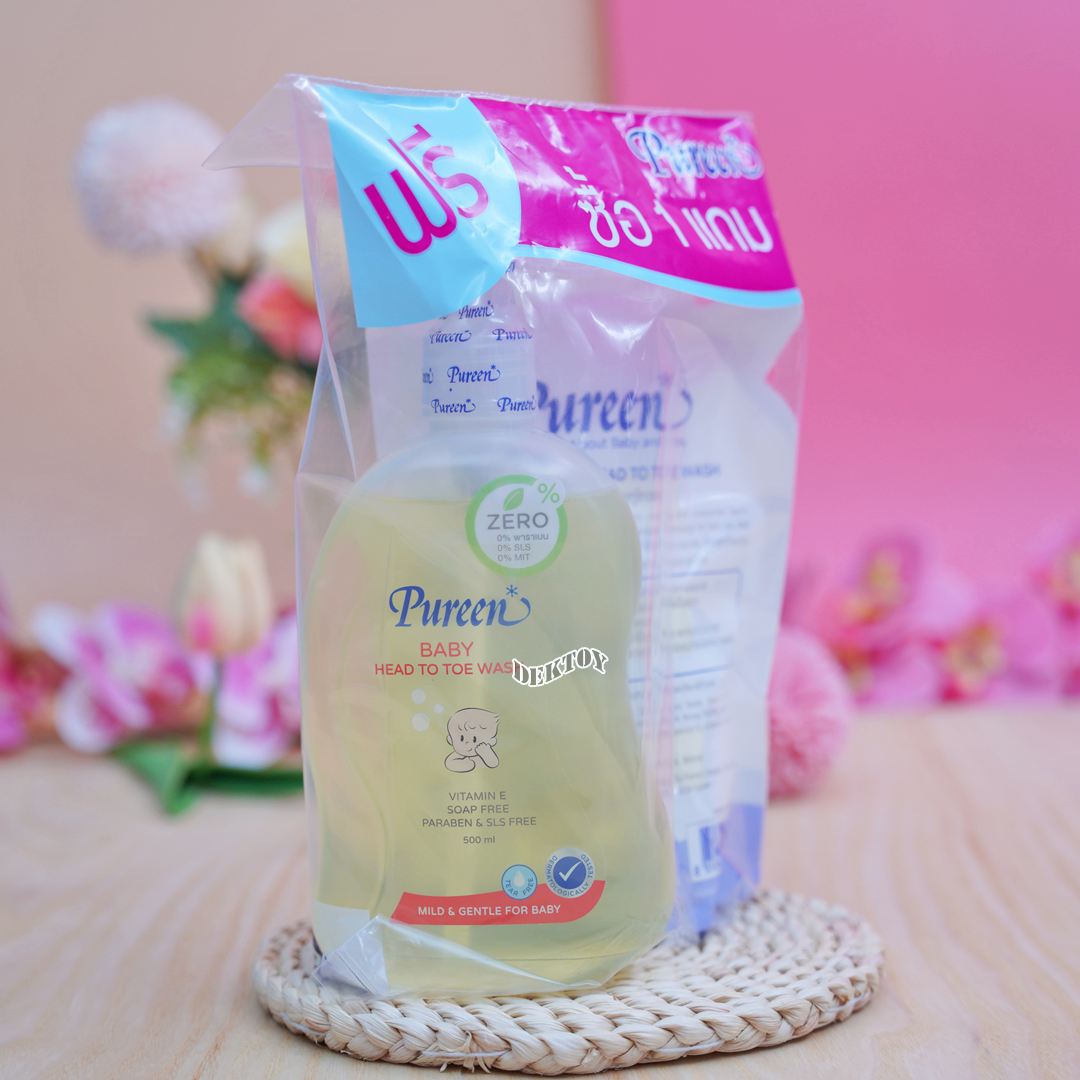 1แถม1 สบู่เหลวอาบสระผมเด็ก Pureen เพียวรีน เบบี้เฮดทูโทวอช 500 มล. แถม เบบี้โยเกิร์ตเฮดทูโทวอช 400 มล.(ปั๊มแถมถุง)