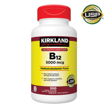 Kirkland Signature Quick Dissolve B-12 5000 mcg ขนาด 300 เม็ด ช่วยบำรุงระบบประสาท และสมอง