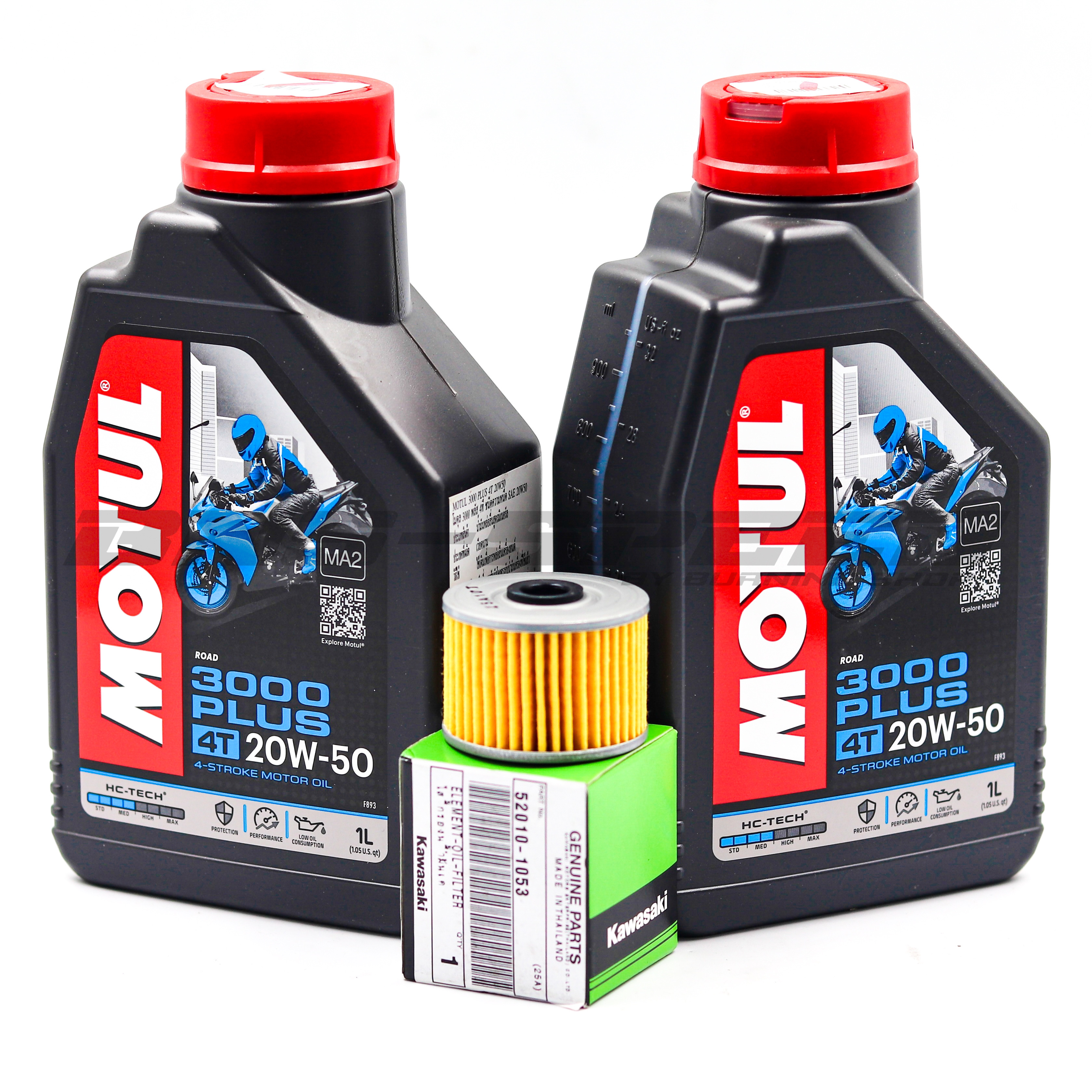 ชุดถ่ายน้ำมันเครื่อง KLX230/250/DTX250 - Motul 3000Plus 20W50, 10W40