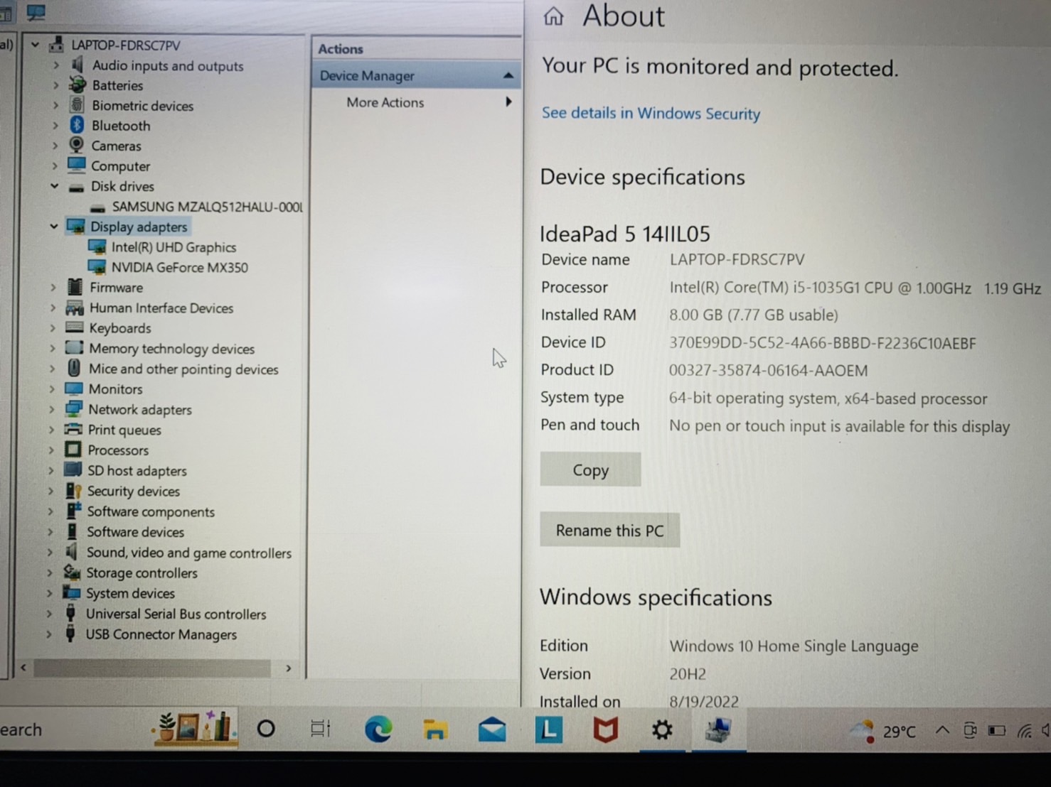 Notebook โน๊ตบุ๊ค Lenovo IdeaPad 5 - 14 inch i5-1035G1 Ram 8 GB SSD 512 GB MX350 2G พร้อมใช้งาน