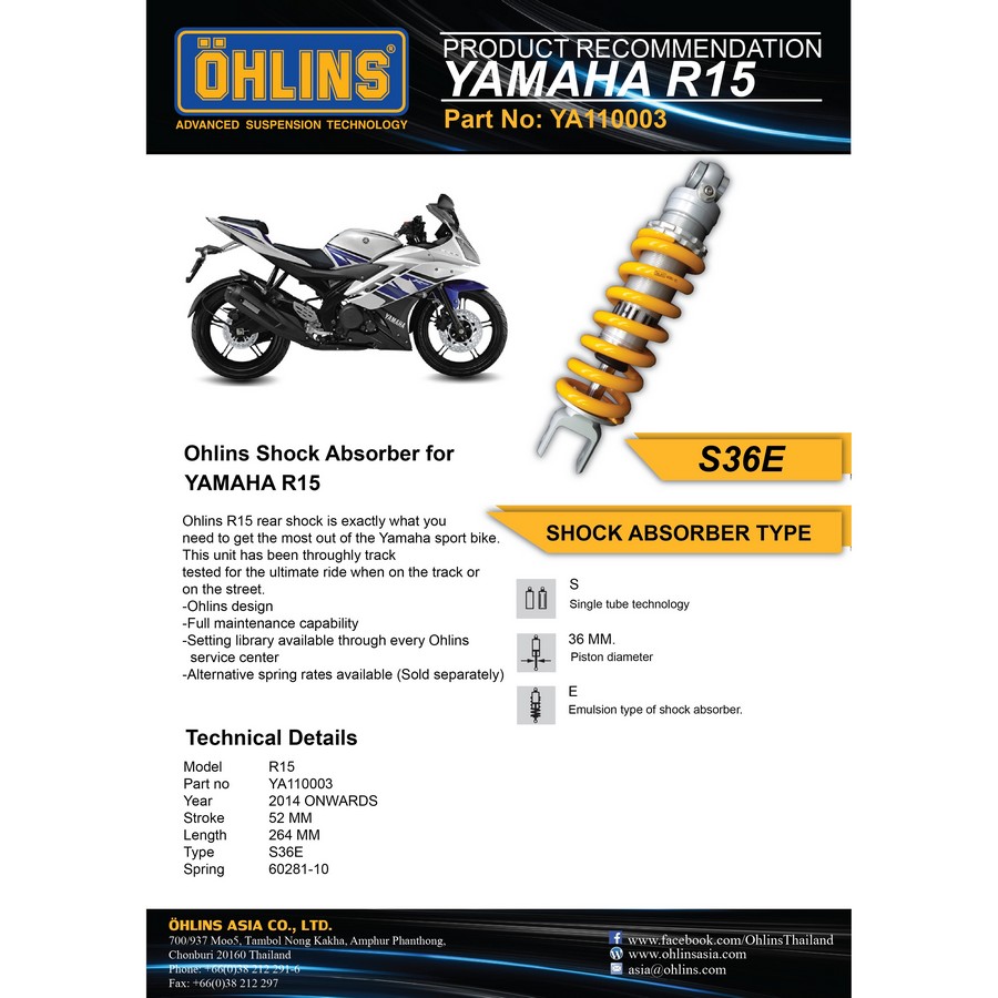 Ohlins YA110003 Yamaha R15/Vixion/FZ150