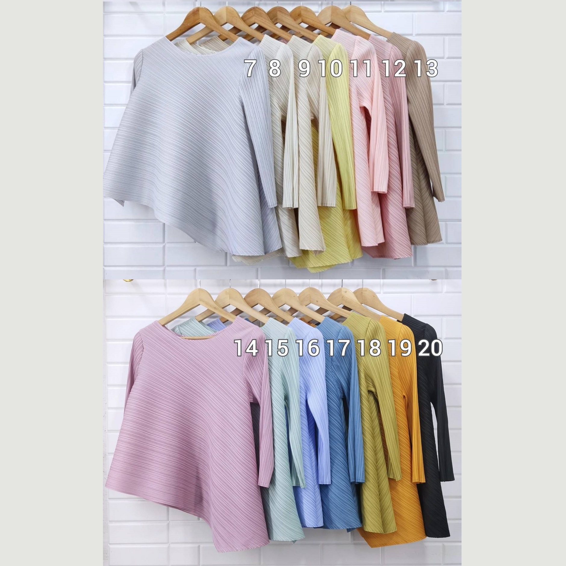 อก 38 นิ้ว 2MUAY รุ่น GJO7161 เสื้อพลีทงานคุณภาพ เสื้อผู้หญิง 13สี FREE SIZE HALF SLEEVE ASYMMETRIC PLEATED TOP