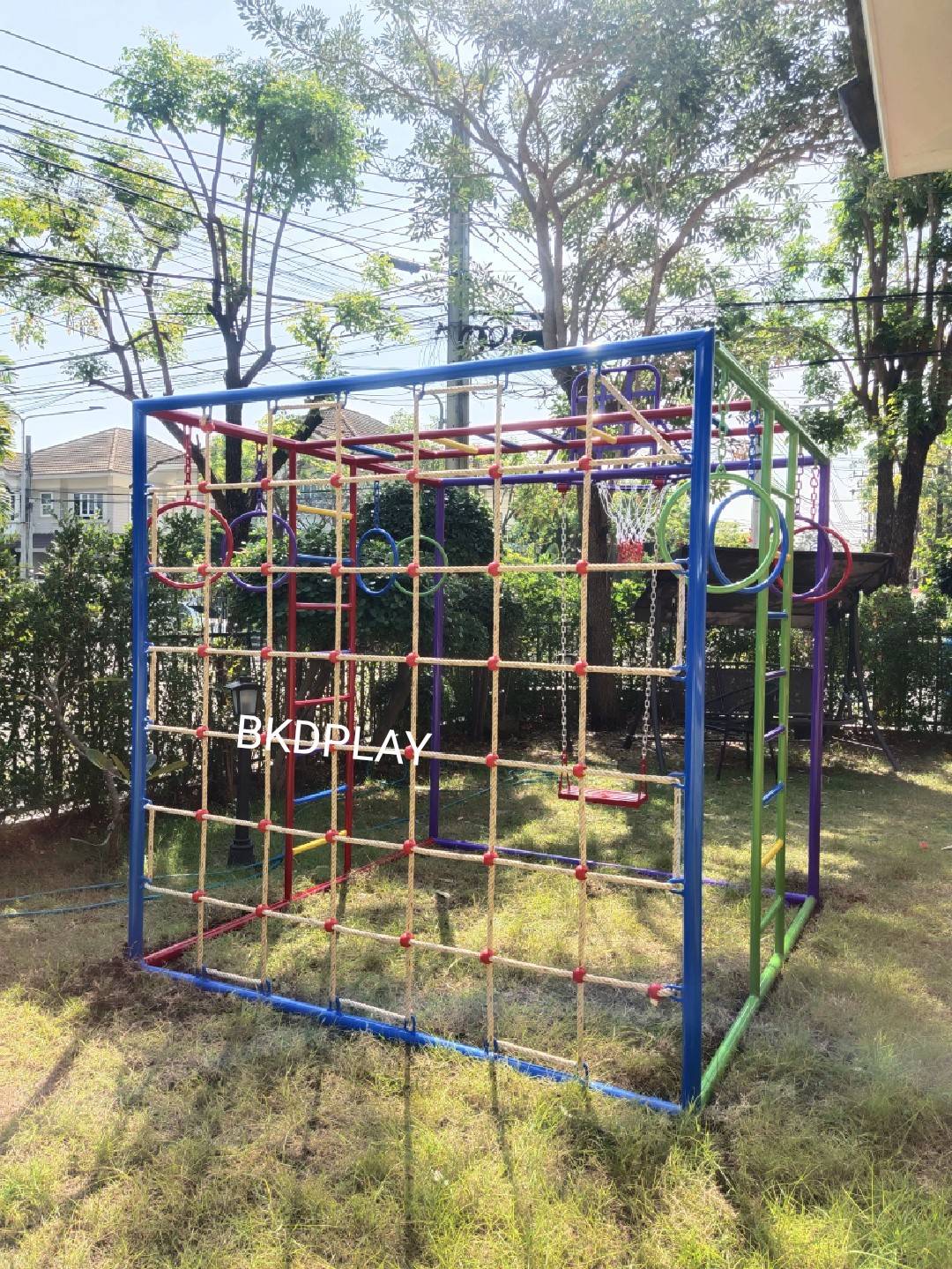 ลูกเต๋าปีนป่าย ชุดรวมปีนป่ายสี่เหลี่ยมA2 ปีนป่ายเชือก พร้อมบาร์โหน บาร์ไต่ ชิงช้า เครื่องเล่นสนามเหล็ก เครื่องเล่นสนามกลางแจ้ง OutdoorPlayground