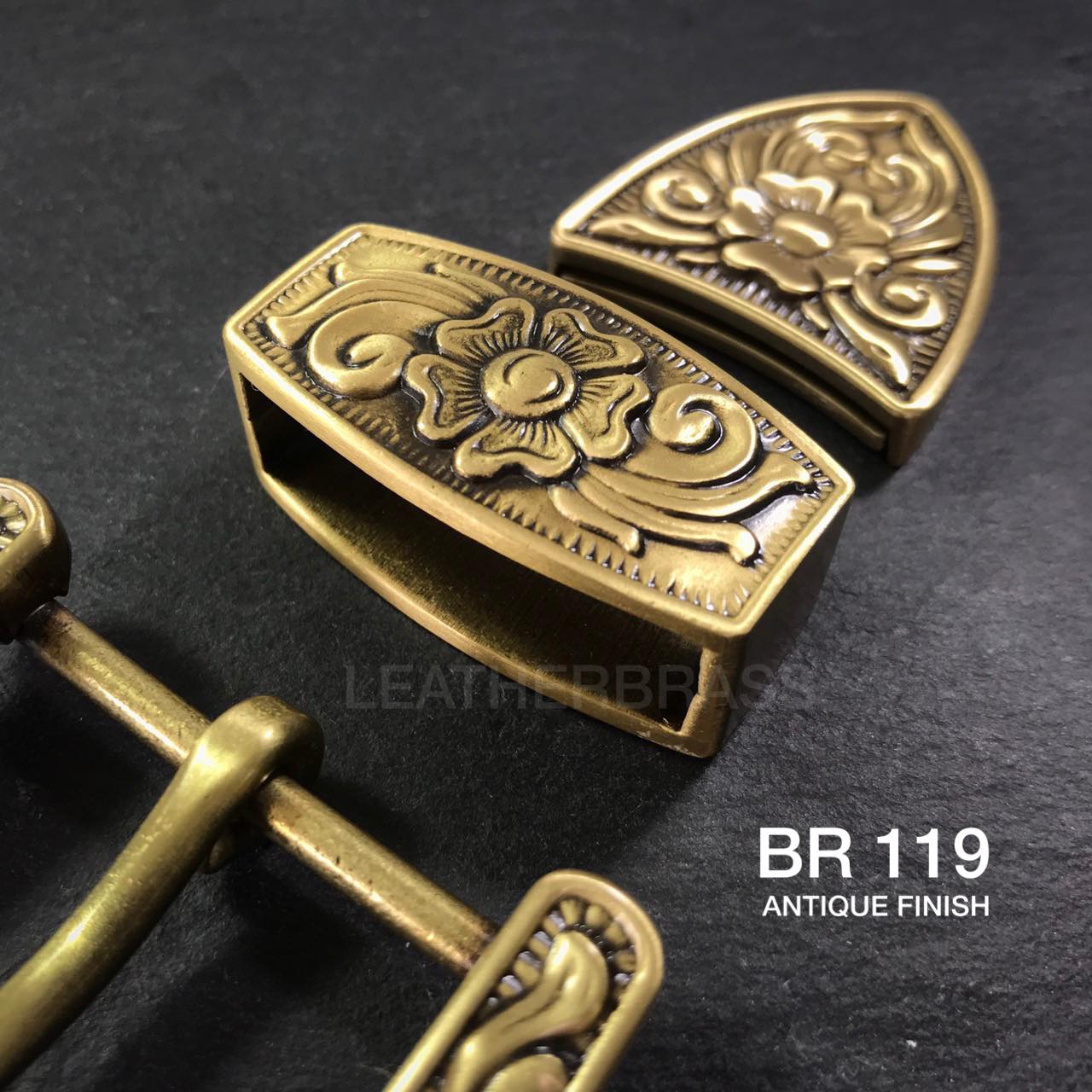 BR119 ชุดหัวเข็มขัดตอกลายญี่ปุ่น หัวเข็มขัดเนื้อทองเหลืองแท้ อะไหล่ทองเหลือง leatherbrass**ราคาต่อชิ้น**