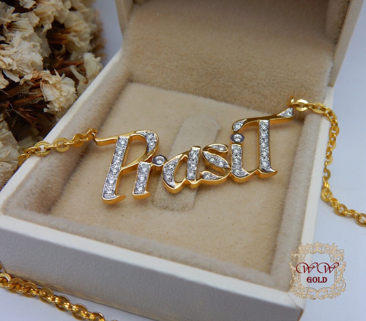จี้ชื่อทองแท้18K ประดับเพชร