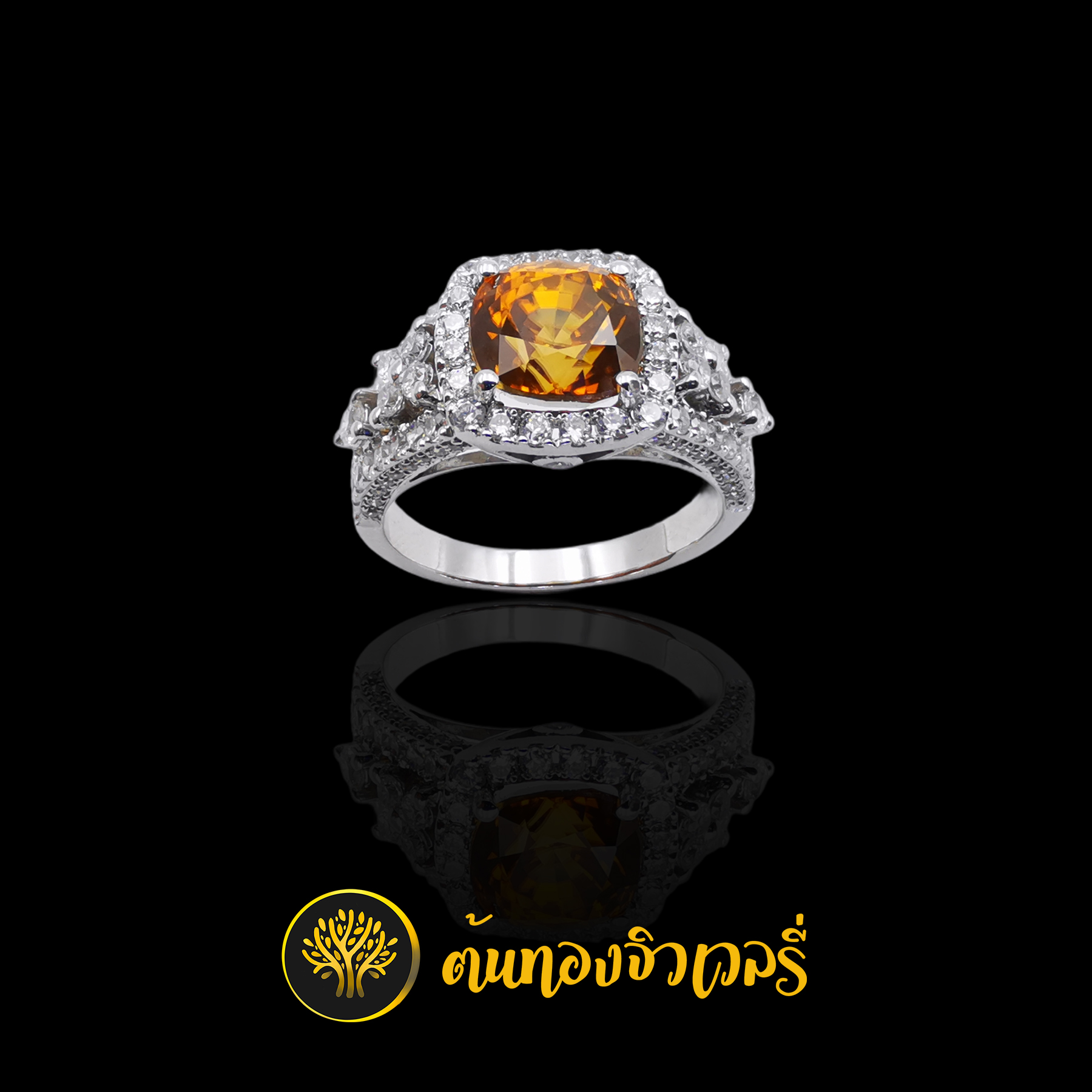 แหวนเงิน พลอยบุษราคัม เพชรจัดเต็ม สวยๆเน้นๆ บุษราคัม เด่นๆ ครับ