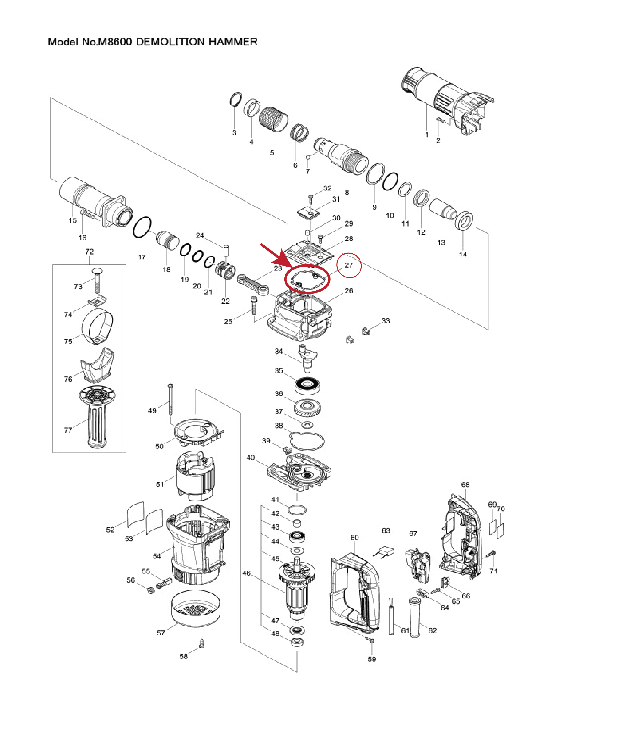 ซีลยางฝาครอบ (แท้) สกัด Makita มากีต้า รุ่น M8600 - Maktec มาคเทค รุ่น MT860 (424633-1) (อะไหล่แท้ 100%) SEAL RING A
