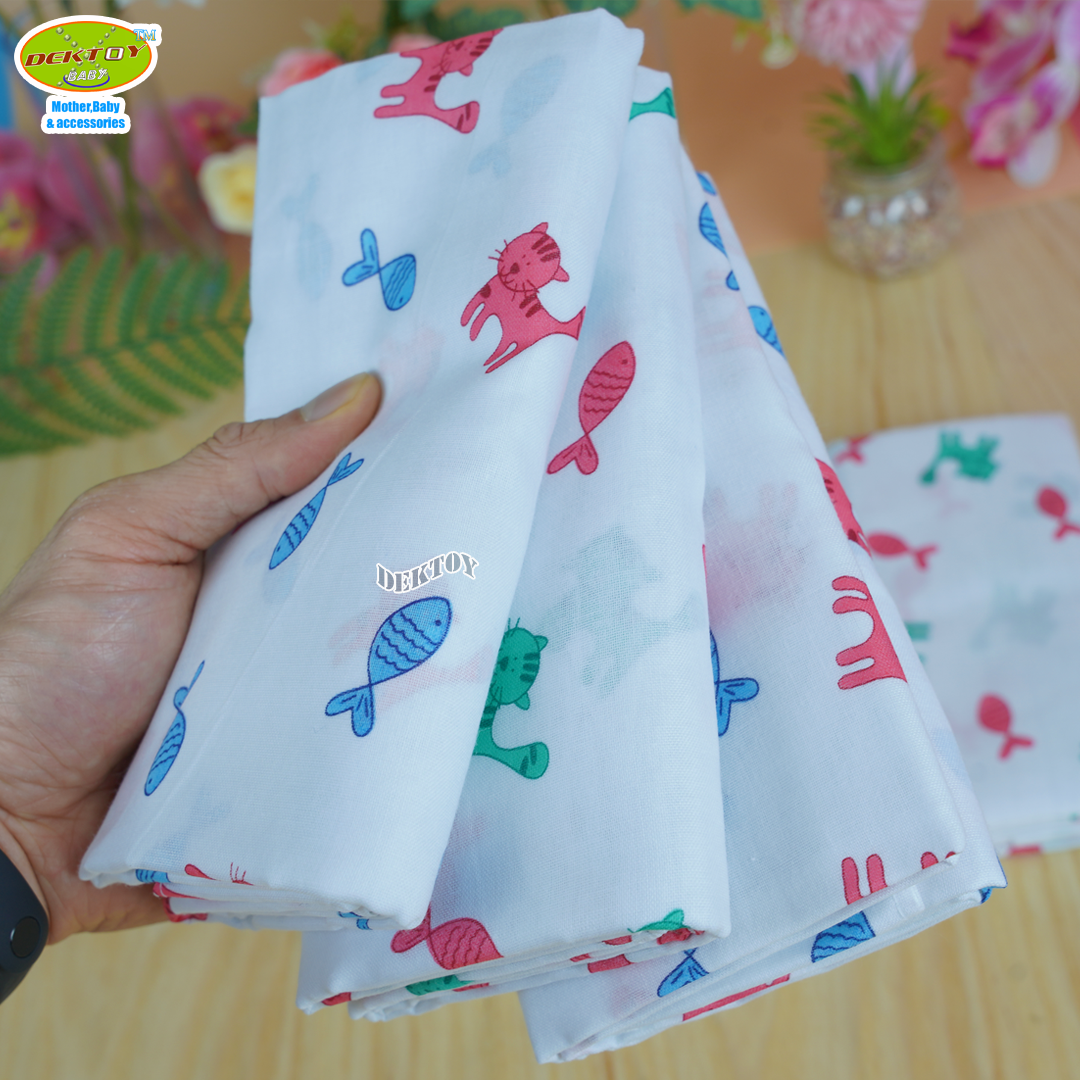 Gold Baby ผ้าอ้อมสาลู 2 ชั้นเกรดA ลายแมว 12 ผืน