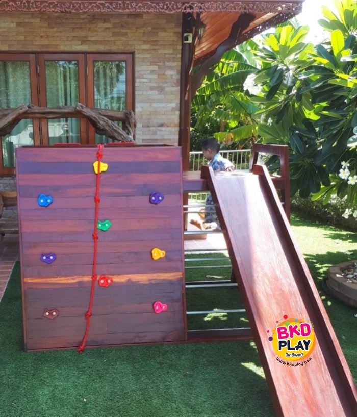 เครื่องเล่นสนามไม้ ชุดG ขนาดรวม310*200*140 ซม ปีนป่ายหน้าผาจำลอง ปีนป่ายไม้ เครื่องเล่นสนามกลางแจ้ง ไม้เนื้อแข็ง สั่งผลิต woodplayground