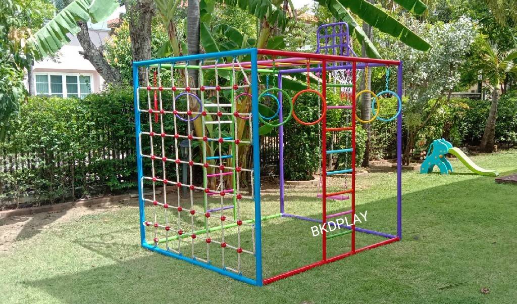 ลูกเต๋าปีนป่าย ชุดรวมปีนป่ายสี่เหลี่ยมA2 ปีนป่ายเชือก พร้อมบาร์โหน บาร์ไต่ ชิงช้า เครื่องเล่นสนามเหล็ก เครื่องเล่นสนามกลางแจ้ง OutdoorPlayground