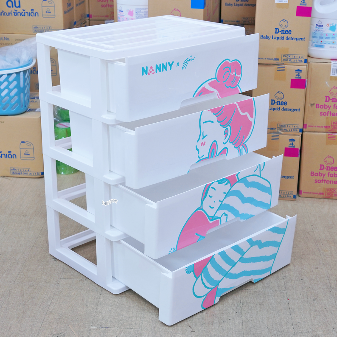 NANNY แนนนี่ ลิ้นชักเก็บของแนนนี่4ชั้นลาย Munin สีชมพู 2998MU (กดสั่งครั้งละ1 ห้ามสั่งรวมออเดอร์กับอย่างอื่น)