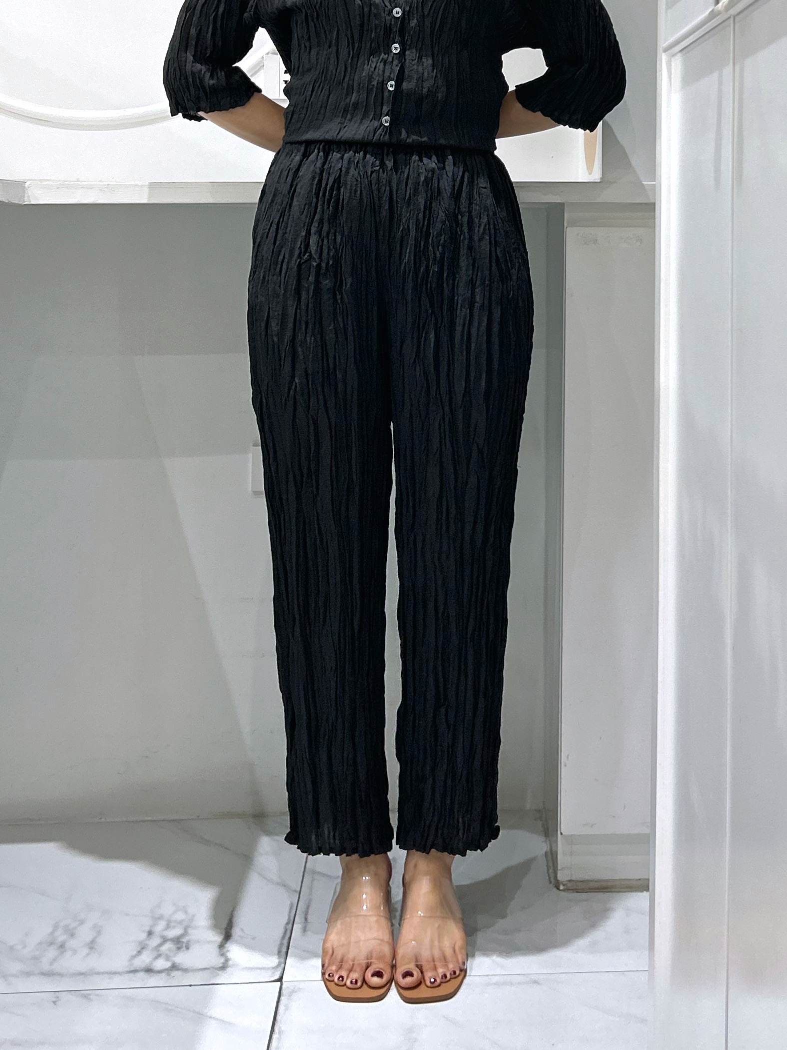 ยาว 37นิ้ว!! 2MUAY รุ่น GJO10365 กางเกงอัดพลีท STRAIGHT LEG CRINKLE PLEATED PANTS 4 สี FREE SIZE
