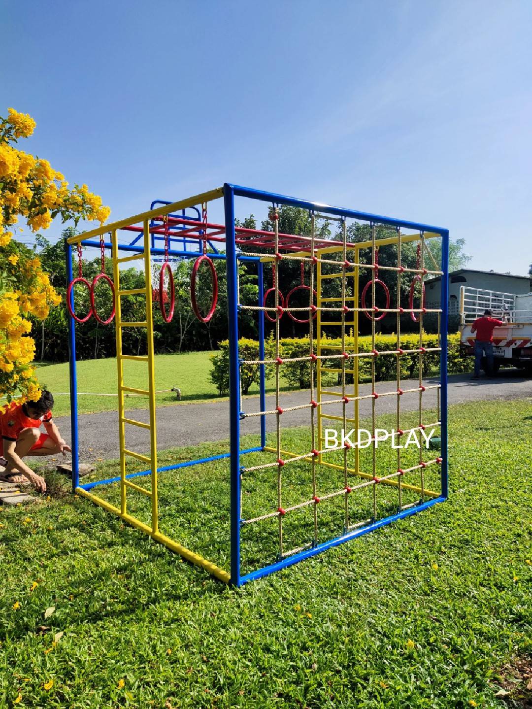 ลูกเต๋าปีนป่าย ชุดรวมปีนป่ายสี่เหลี่ยมA2 ปีนป่ายเชือก พร้อมบาร์โหน บาร์ไต่ ชิงช้า เครื่องเล่นสนามเหล็ก เครื่องเล่นสนามกลางแจ้ง OutdoorPlayground